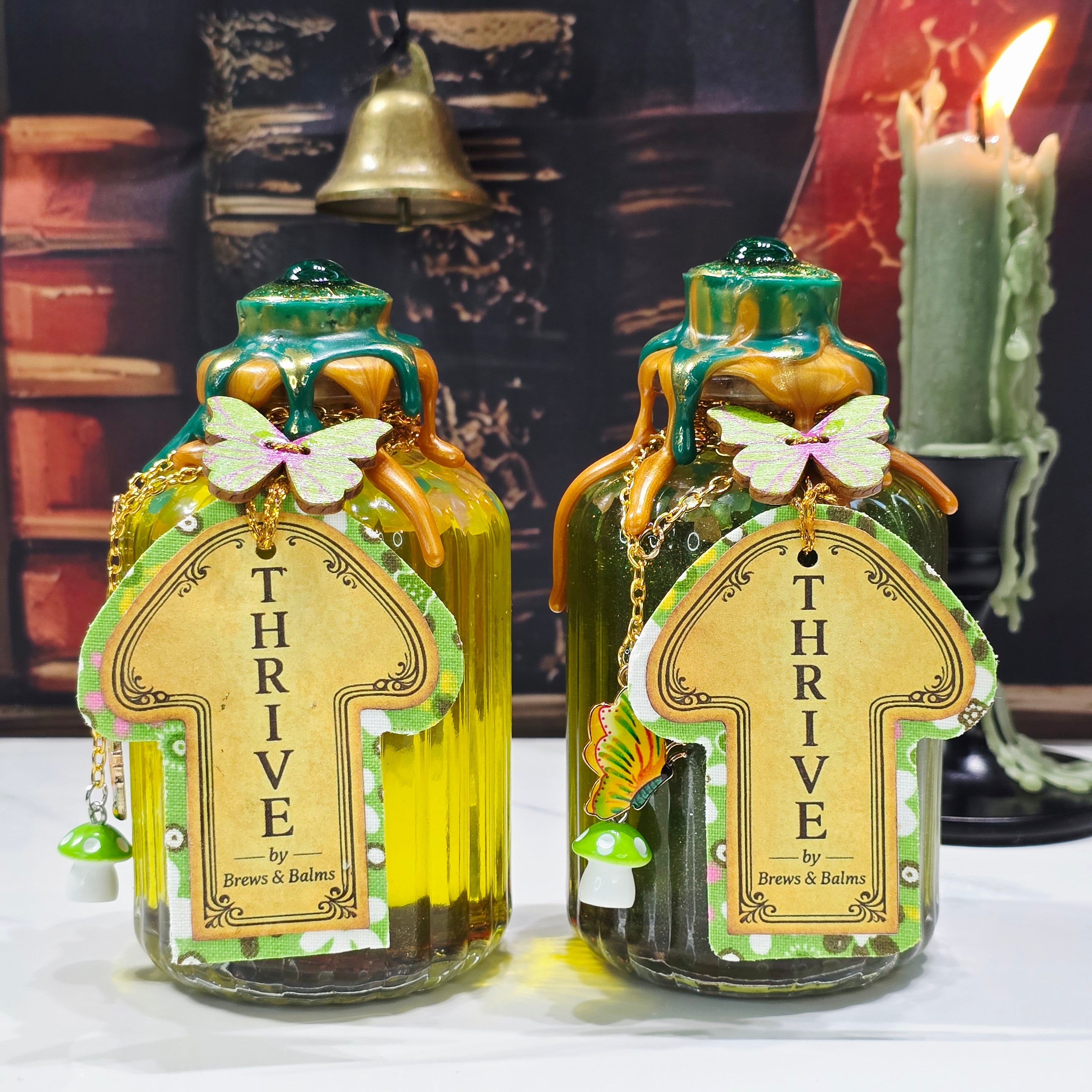 Handmade THRIVE Color-Changing Potion Bottle Prop Affirmation Potion - Sunny Yellow to Shimmering Green