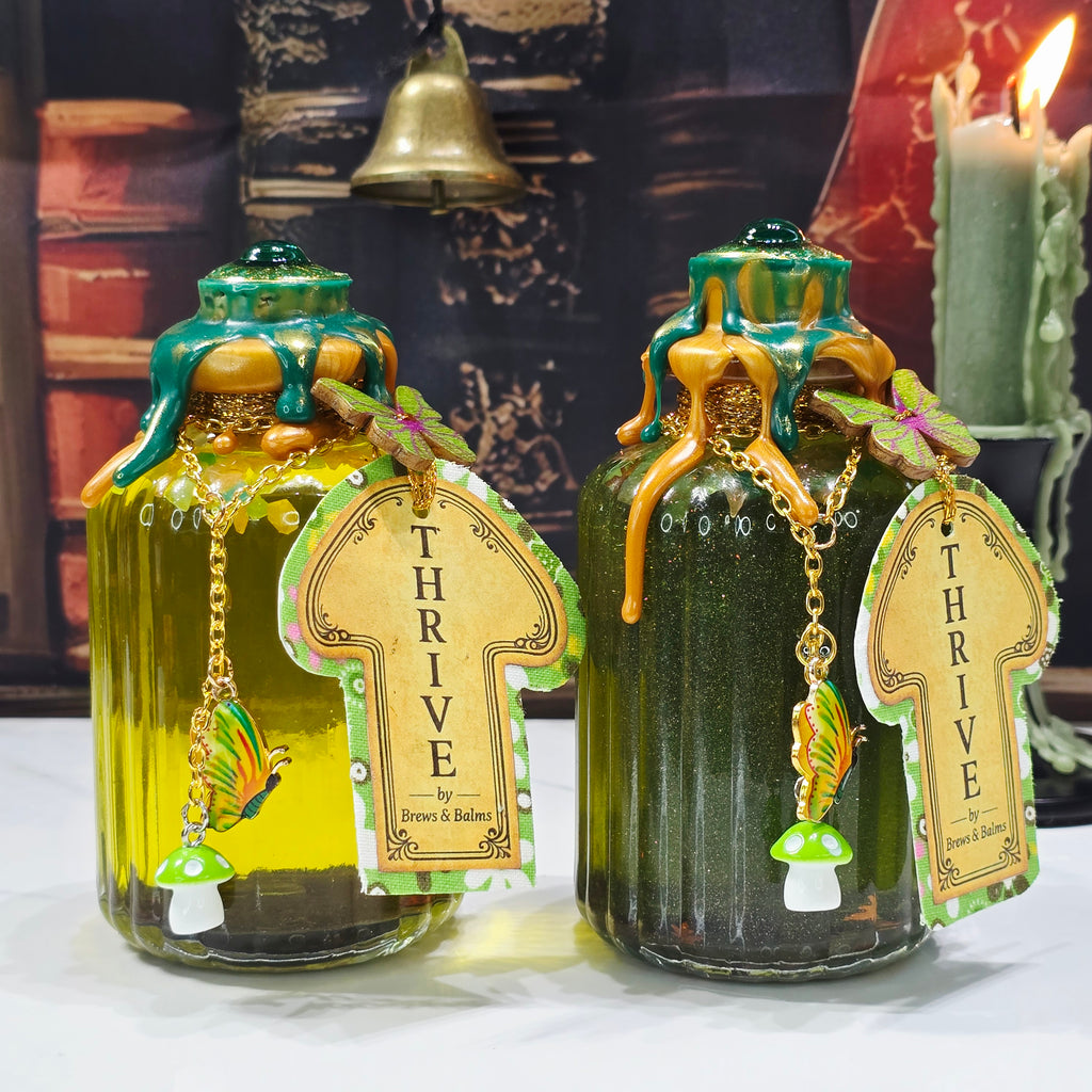 Handmade THRIVE Color-Changing Potion Bottle Prop Affirmation Potion - Sunny Yellow to Shimmering Green