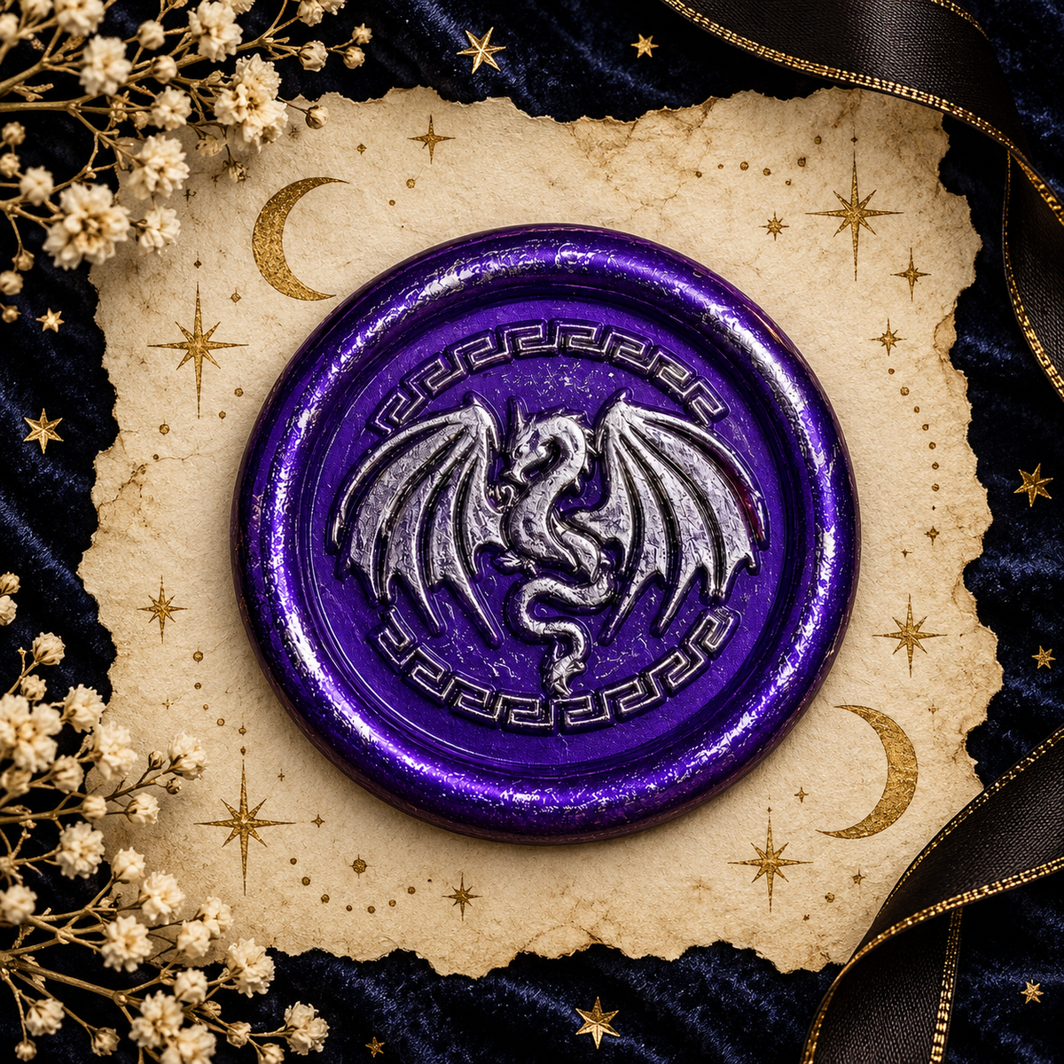 Handmade Dragon Wings Spread Wax Seals Peel & Stick - Multiple Colors Silver Accents