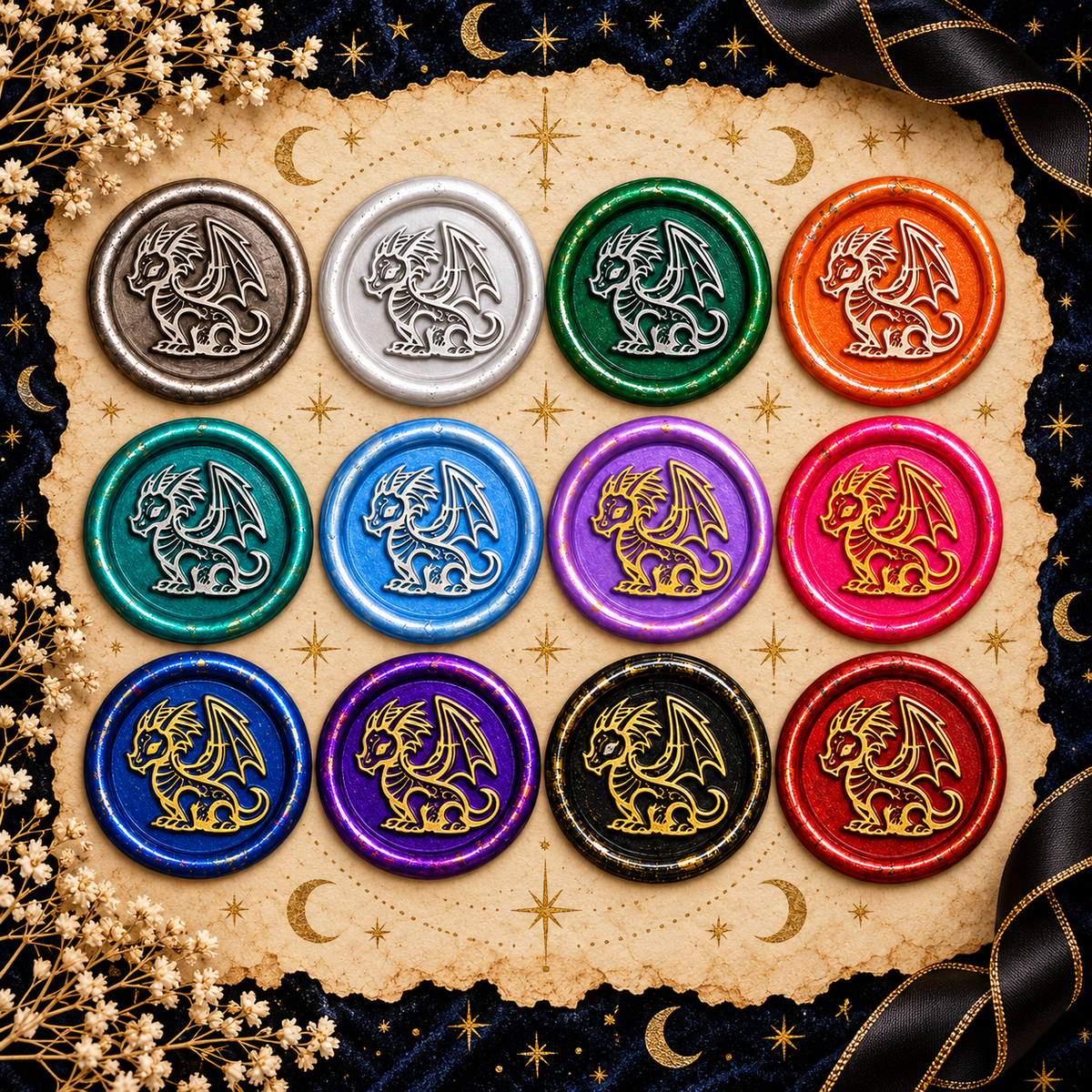 Handmade Dragon Envelope Wax Seals – Peel & Stick • Multiple Colors