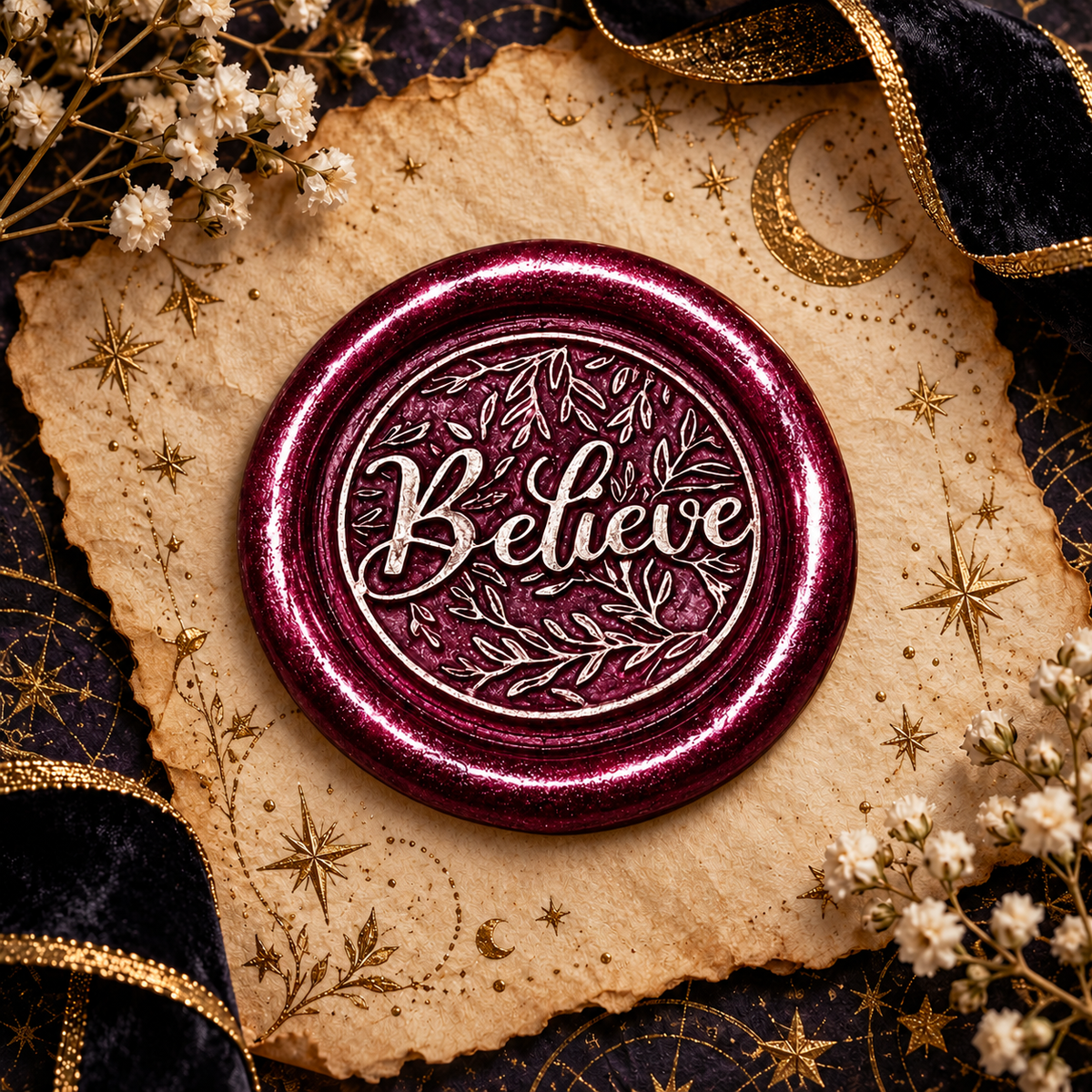 Handmade Believe Wax Seals – Peel & Stick • Multiple Colors Silver & Gold Accents