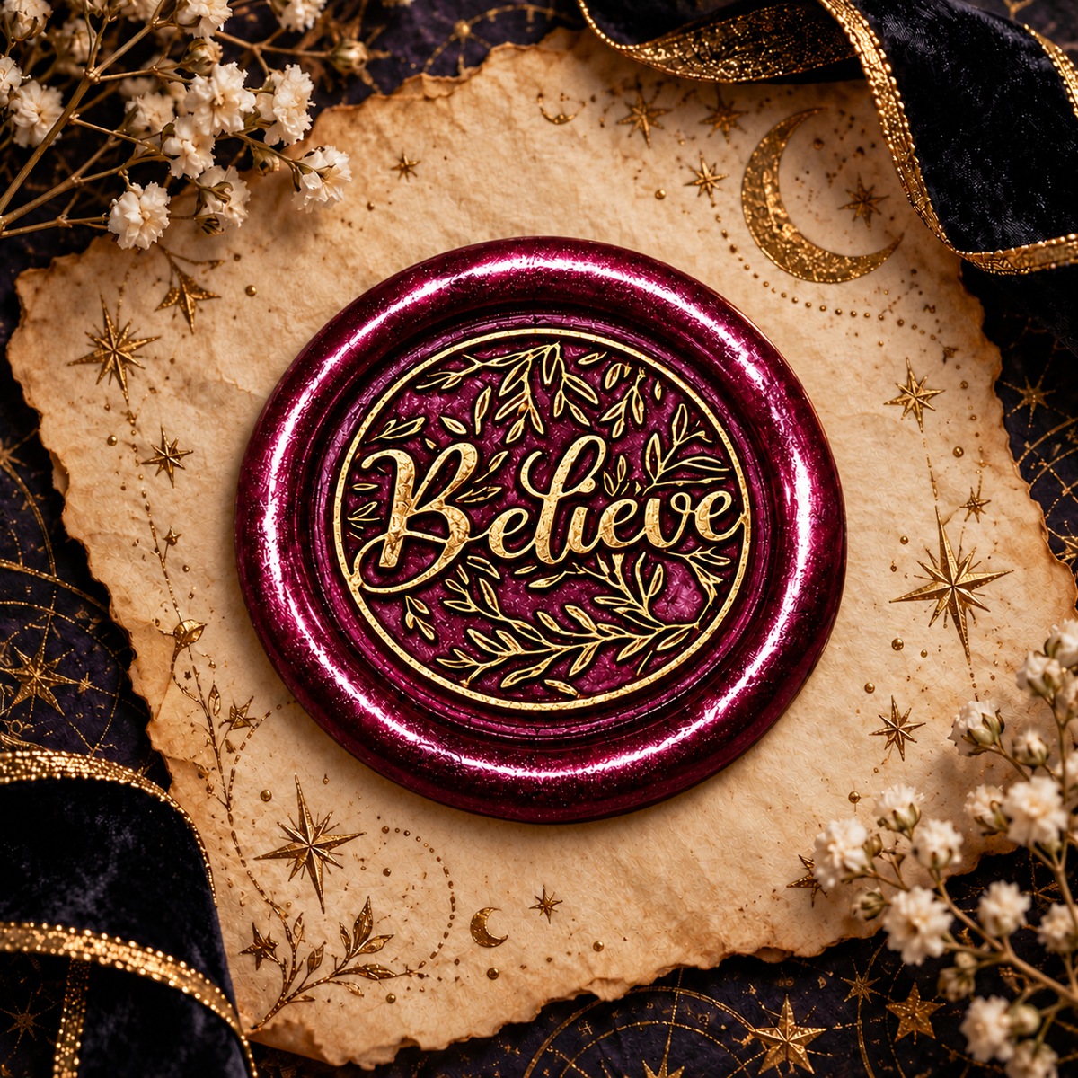 Handmade Believe Wax Seals – Peel & Stick • Multiple Colors Silver & Gold Accents