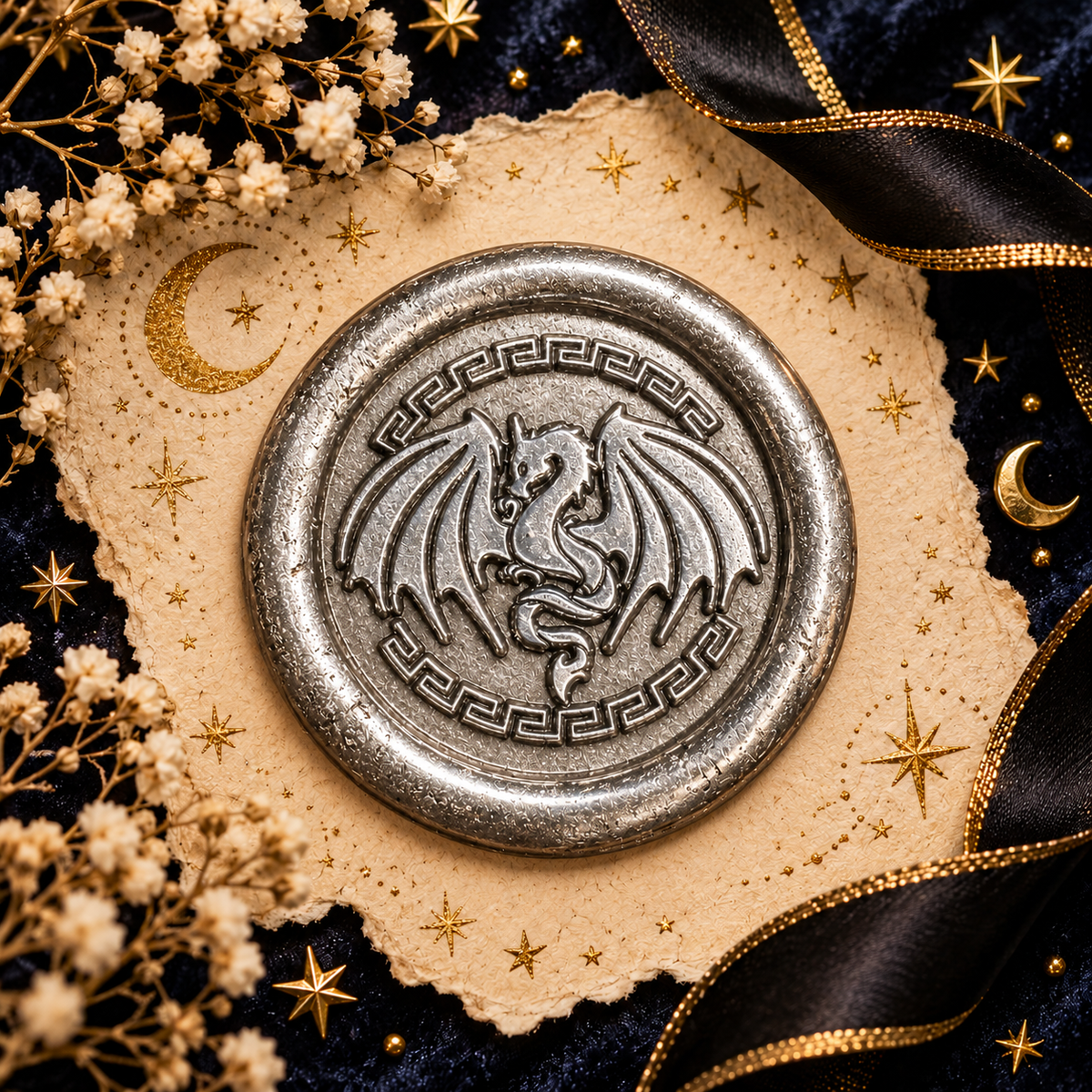 Handmade Dragon Wings Spread Wax Seals Peel & Stick - Multiple Colors Silver Accents