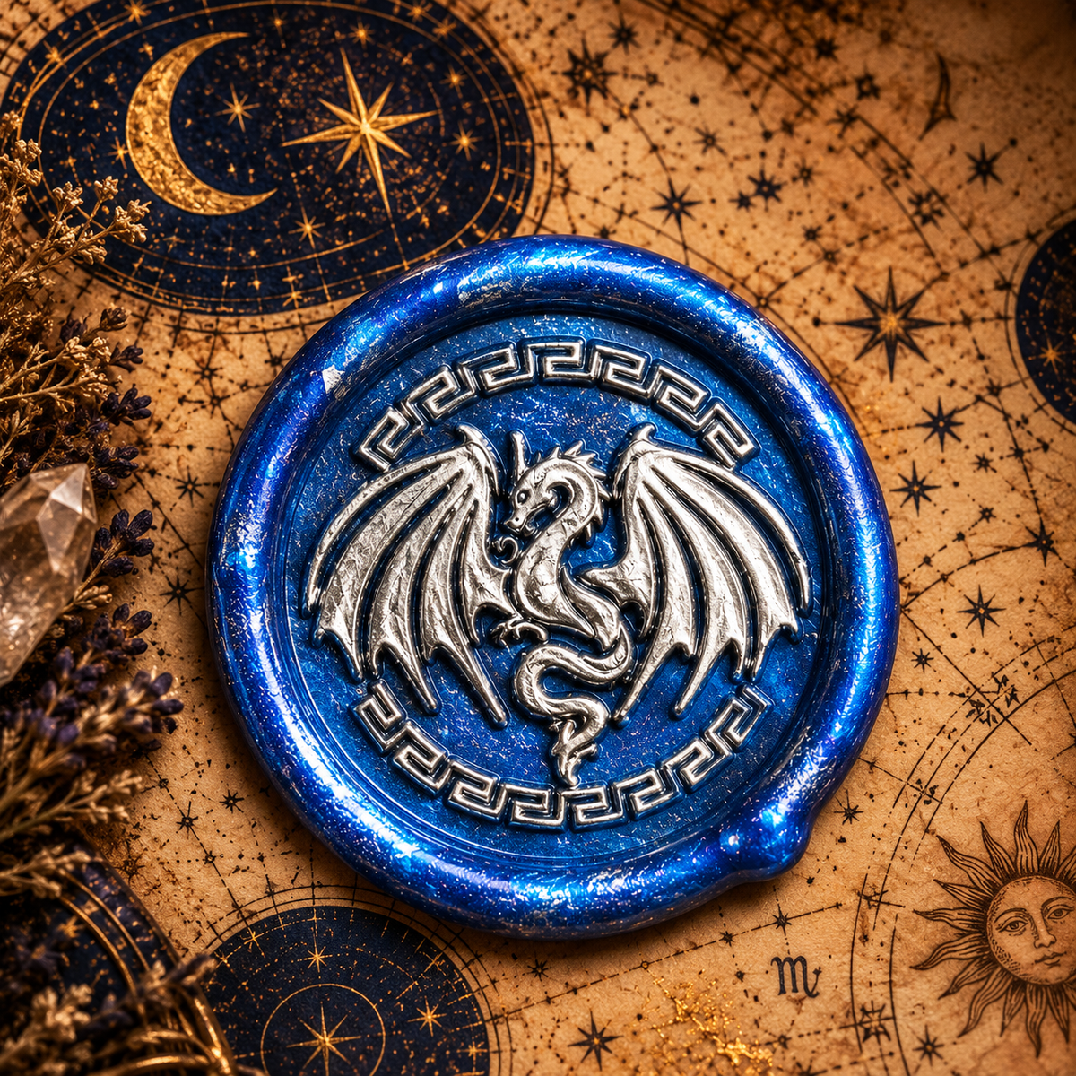 Handmade Dragon Wings Spread Wax Seals Peel & Stick - Multiple Colors Silver Accents