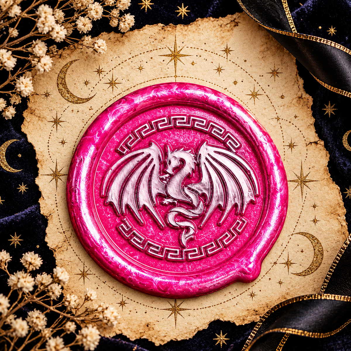 Handmade Dragon Wings Spread Wax Seals Peel & Stick - Multiple Colors Silver Accents