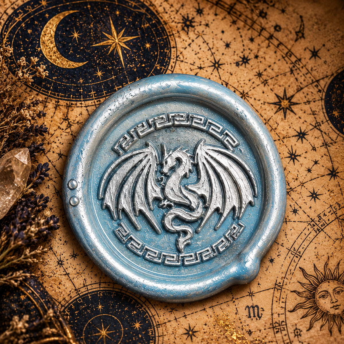 Handmade Dragon Wings Spread Wax Seals Peel & Stick - Multiple Colors Silver Accents
