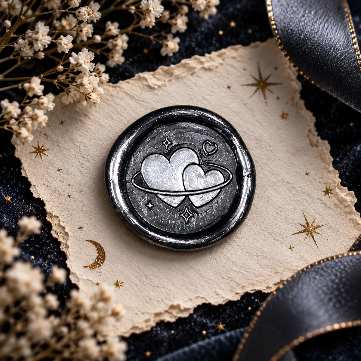 Double Heart Wax Seal – Peel & Stick Multiple Colors Silver & Gold Accents