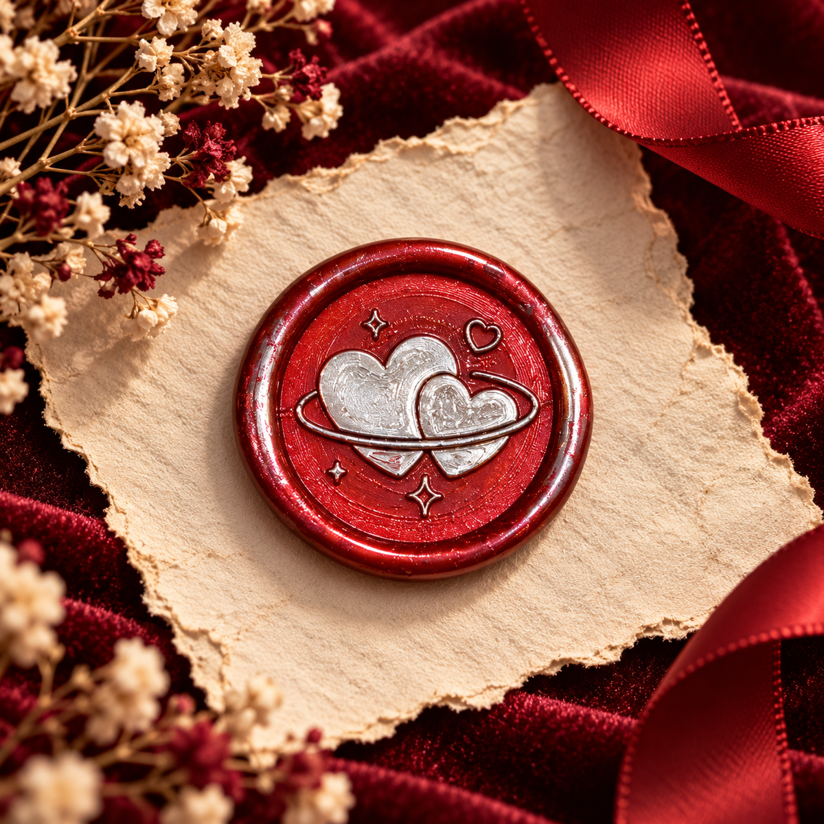 Double Heart Wax Seal – Peel & Stick Multiple Colors Silver & Gold Accents
