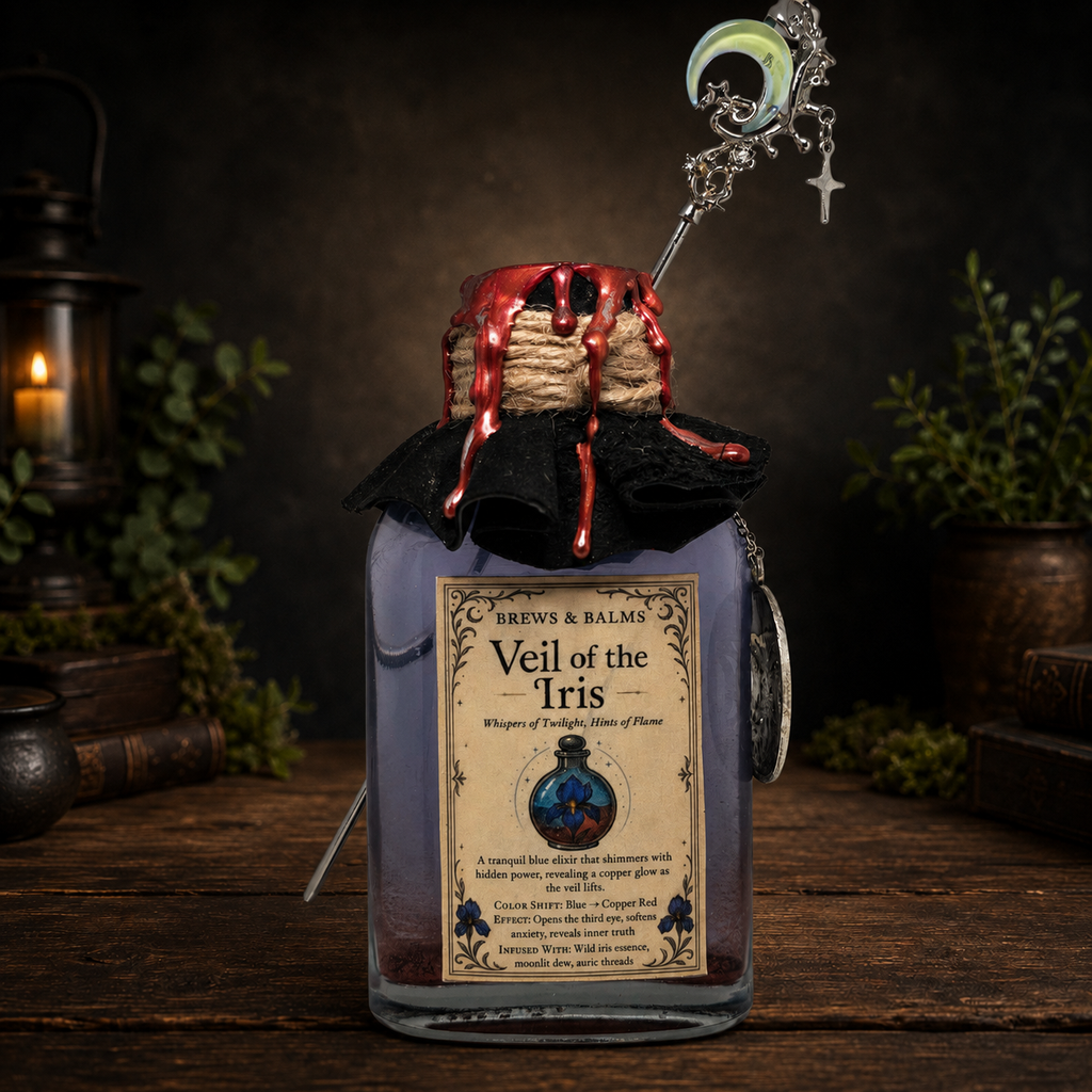 Handmade Veil of the Iris Potion Bottle – Color Changing Fantasy Decor – Blue to Copper Dreamy Gift