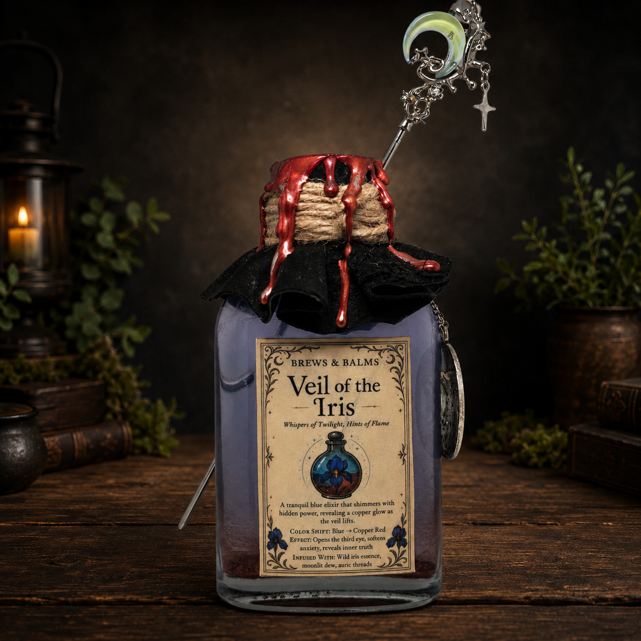 Handmade Veil of the Iris Potion Bottle – Color Changing Fantasy Decor – Blue to Copper Dreamy Gift