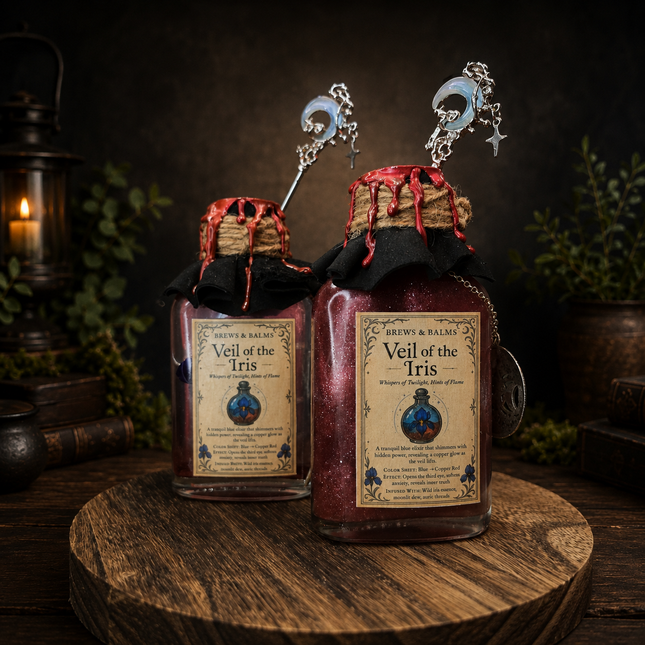 Handmade Veil of the Iris Potion Bottle – Color Changing Fantasy Decor – Blue to Copper Dreamy Gift