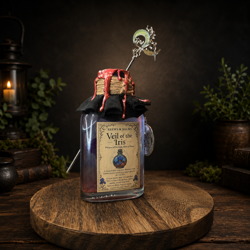 Handmade Veil of the Iris Potion Bottle – Color Changing Fantasy Decor – Blue to Copper Dreamy Gift