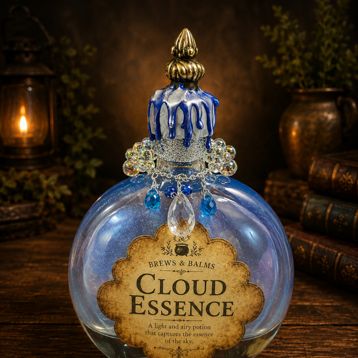 Handmade CLOUD ESSENCE Color-Changing Potion Bottle Prop Decorative Potion Clear Blue to Shimmering Opal
