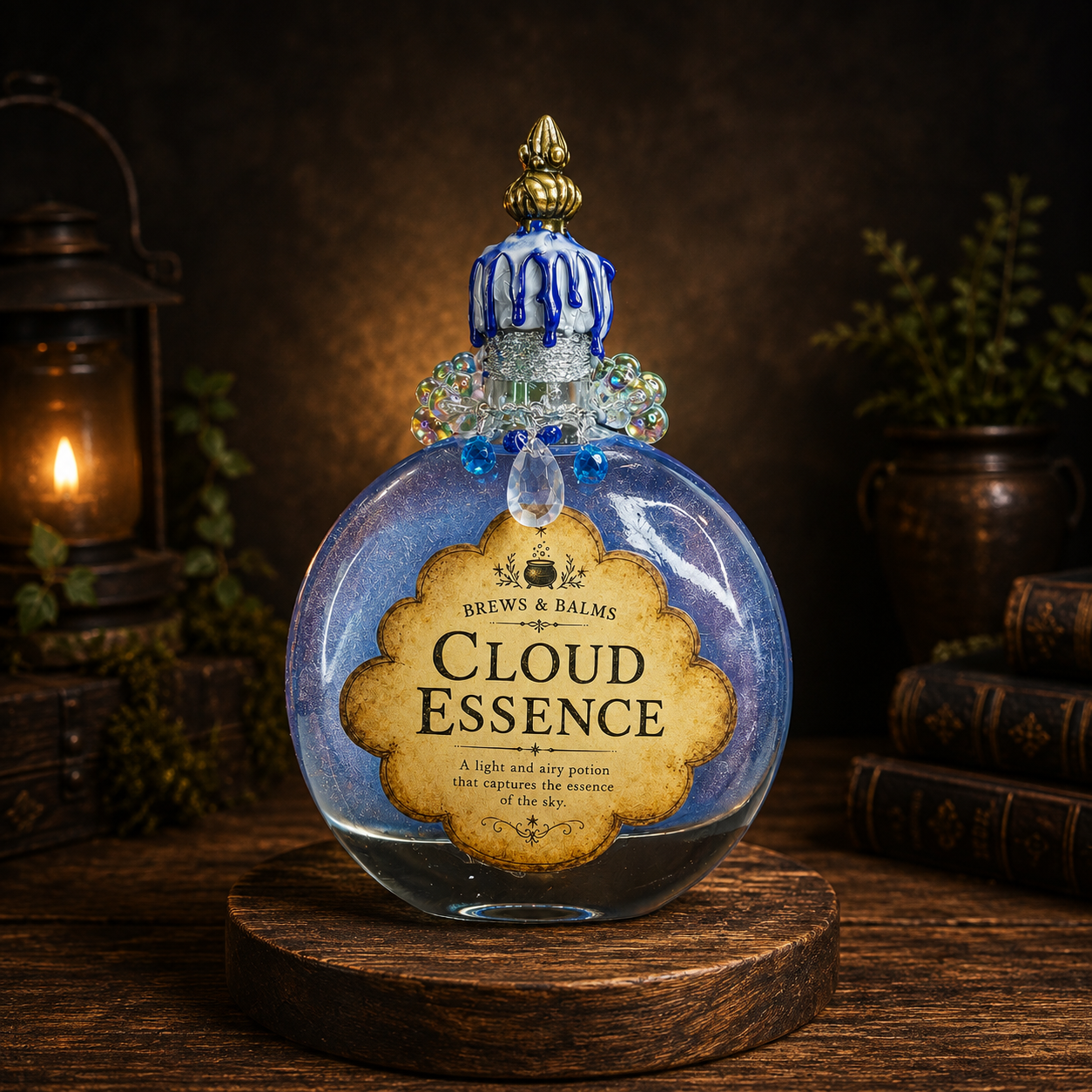 Handmade CLOUD ESSENCE Color-Changing Potion Bottle Prop Decorative Potion Clear Blue to Shimmering Opal