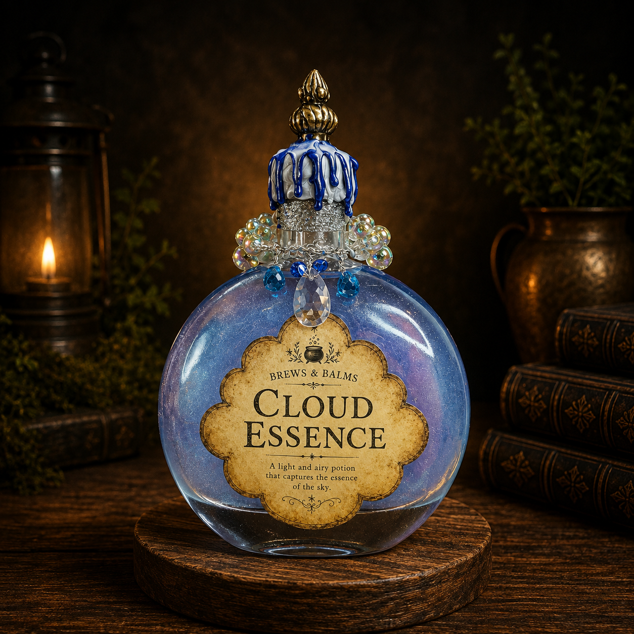 Handmade CLOUD ESSENCE Color-Changing Potion Bottle Prop Decorative Potion Clear Blue to Shimmering Opal