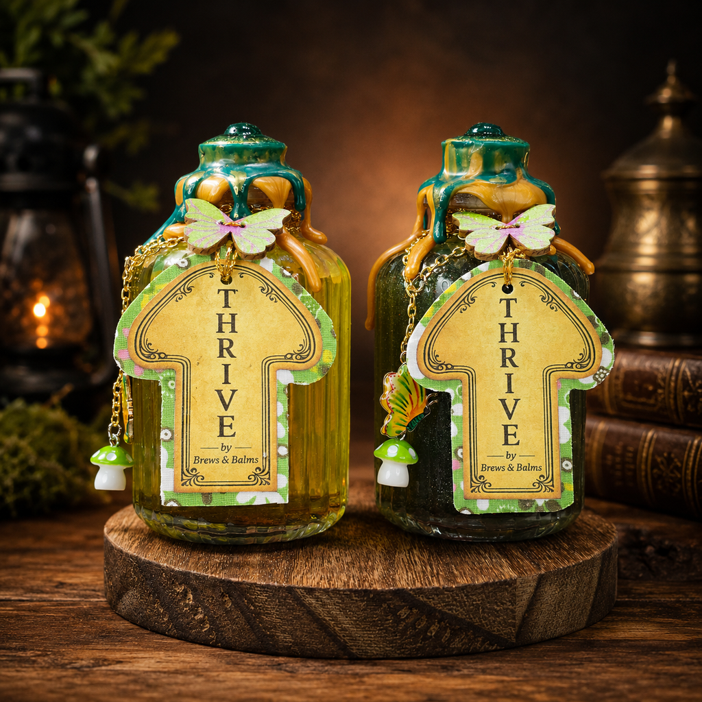 Handmade THRIVE Color-Changing Potion Bottle Prop Affirmation Potion - Sunny Yellow to Shimmering Green