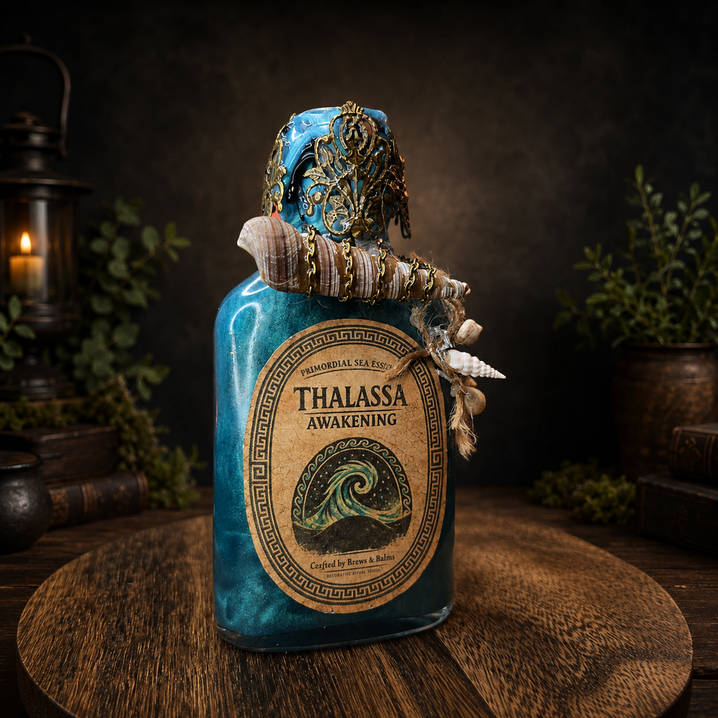 Handmade Thalassa Awakening Potion – Color Changing Ocean Decor Bottle – Black to Teal Greek Mythology Inspired Gift