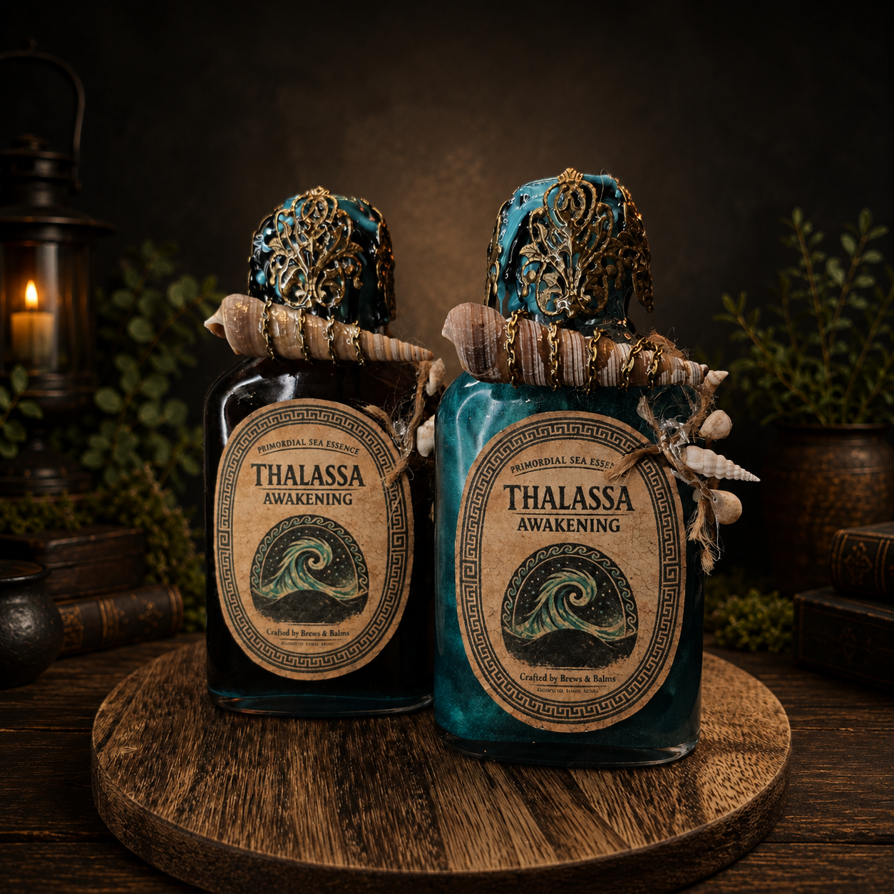 Handmade Thalassa Awakening Potion – Color Changing Ocean Decor Bottle – Black to Teal Greek Mythology Inspired Gift