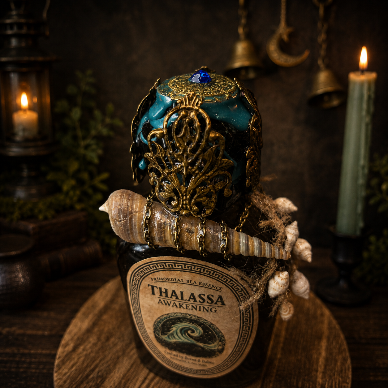 Handmade Thalassa Awakening Potion – Color Changing Ocean Decor Bottle – Black to Teal Greek Mythology Inspired Gift