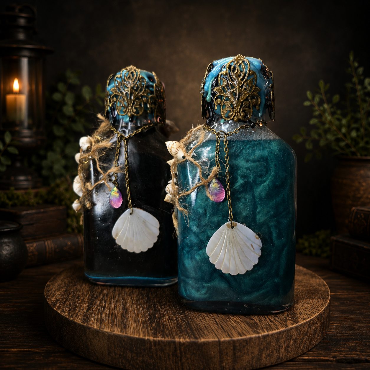 Handmade Thalassa Awakening Potion – Color Changing Ocean Decor Bottle – Black to Teal Greek Mythology Inspired Gift