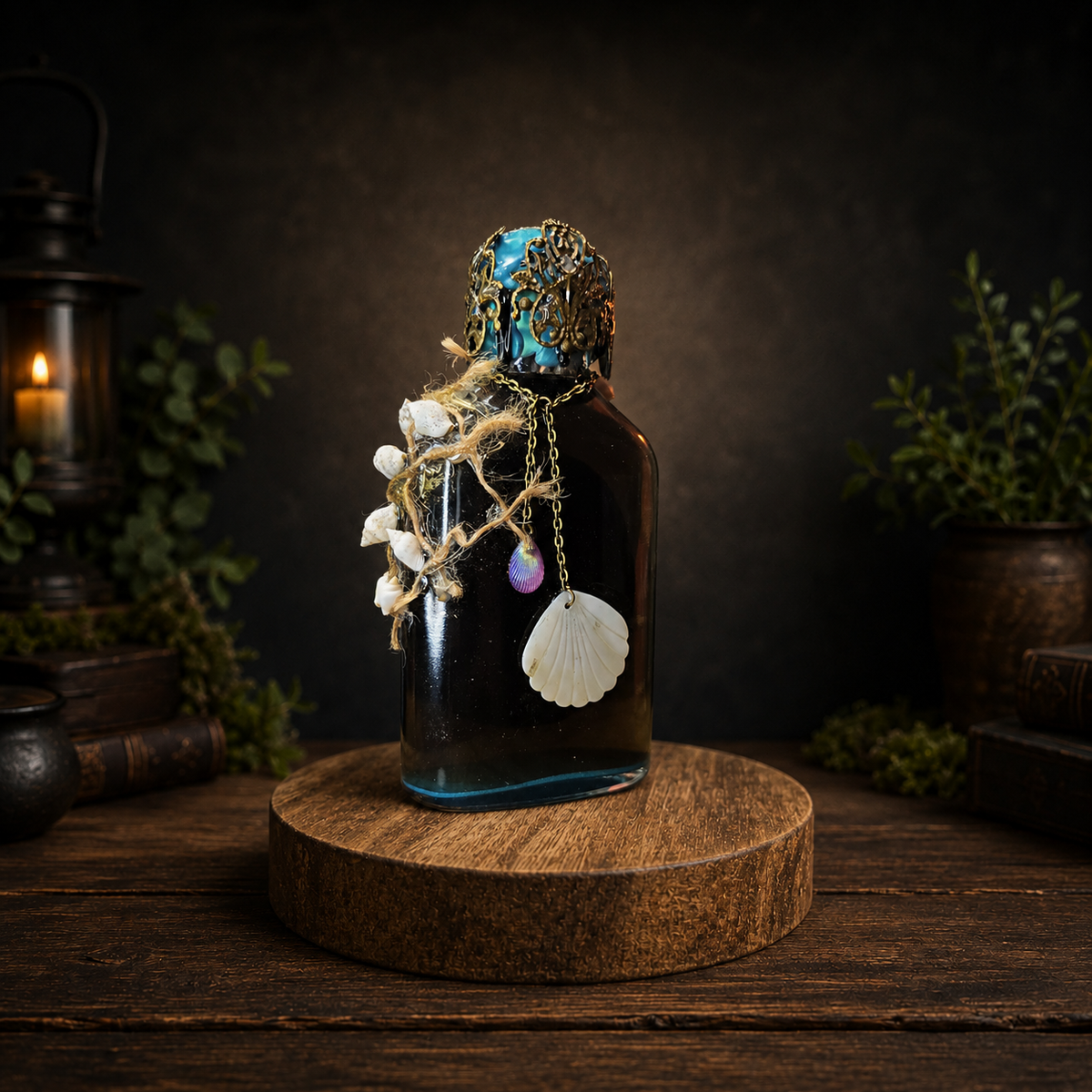 Handmade Thalassa Awakening Potion – Color Changing Ocean Decor Bottle – Black to Teal Greek Mythology Inspired Gift
