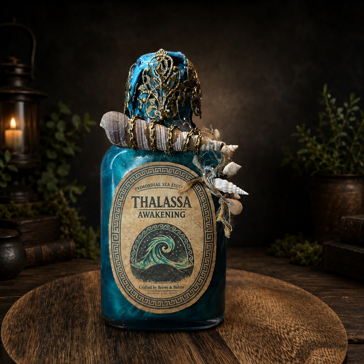 Handmade Thalassa Awakening Potion – Color Changing Ocean Decor Bottle – Black to Teal Greek Mythology Inspired Gift