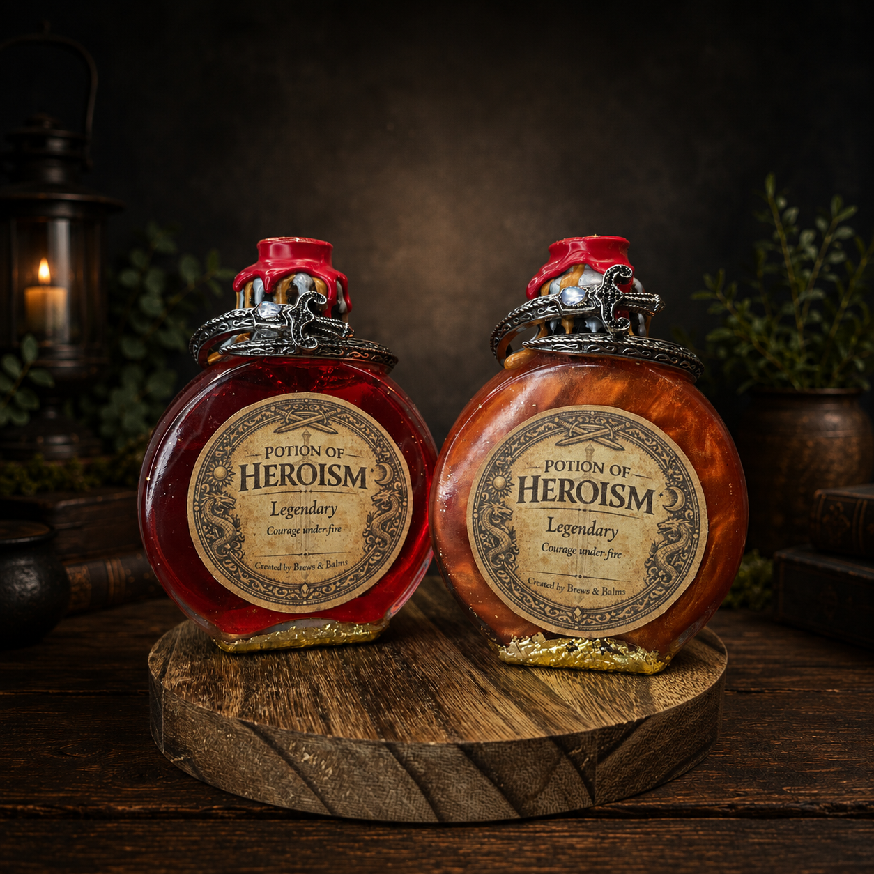 Handmade Potion of Heroism Bottle – Color Changing Fantasy Decor – Courage Under Fire Legendary