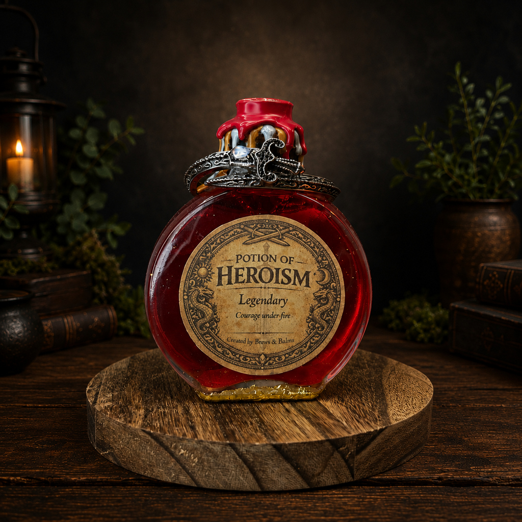 Handmade Potion of Heroism Bottle – Color Changing Fantasy Decor – Courage Under Fire Legendary