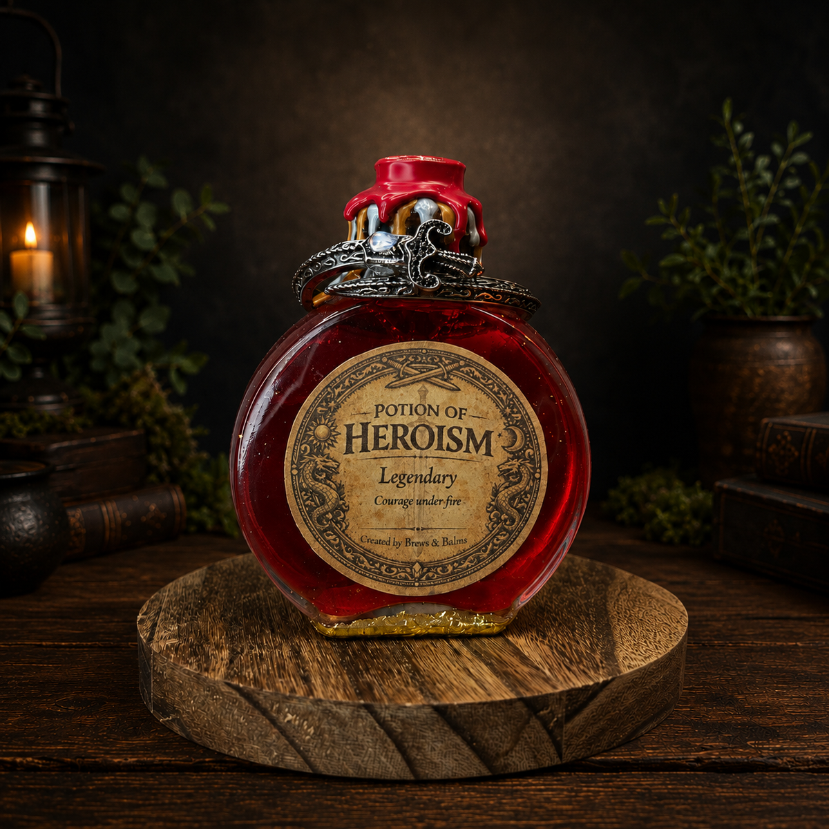 Handmade Potion of Heroism Bottle – Color Changing Fantasy Decor – Courage Under Fire Legendary