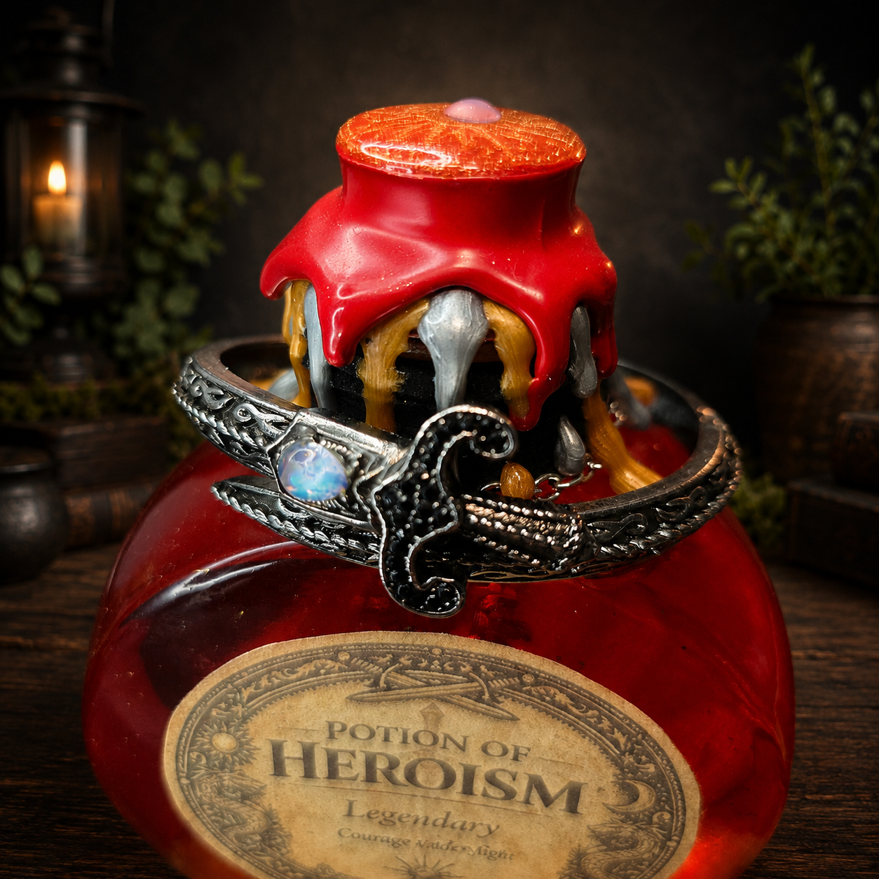 Handmade Potion of Heroism Bottle – Color Changing Fantasy Decor – Courage Under Fire Legendary