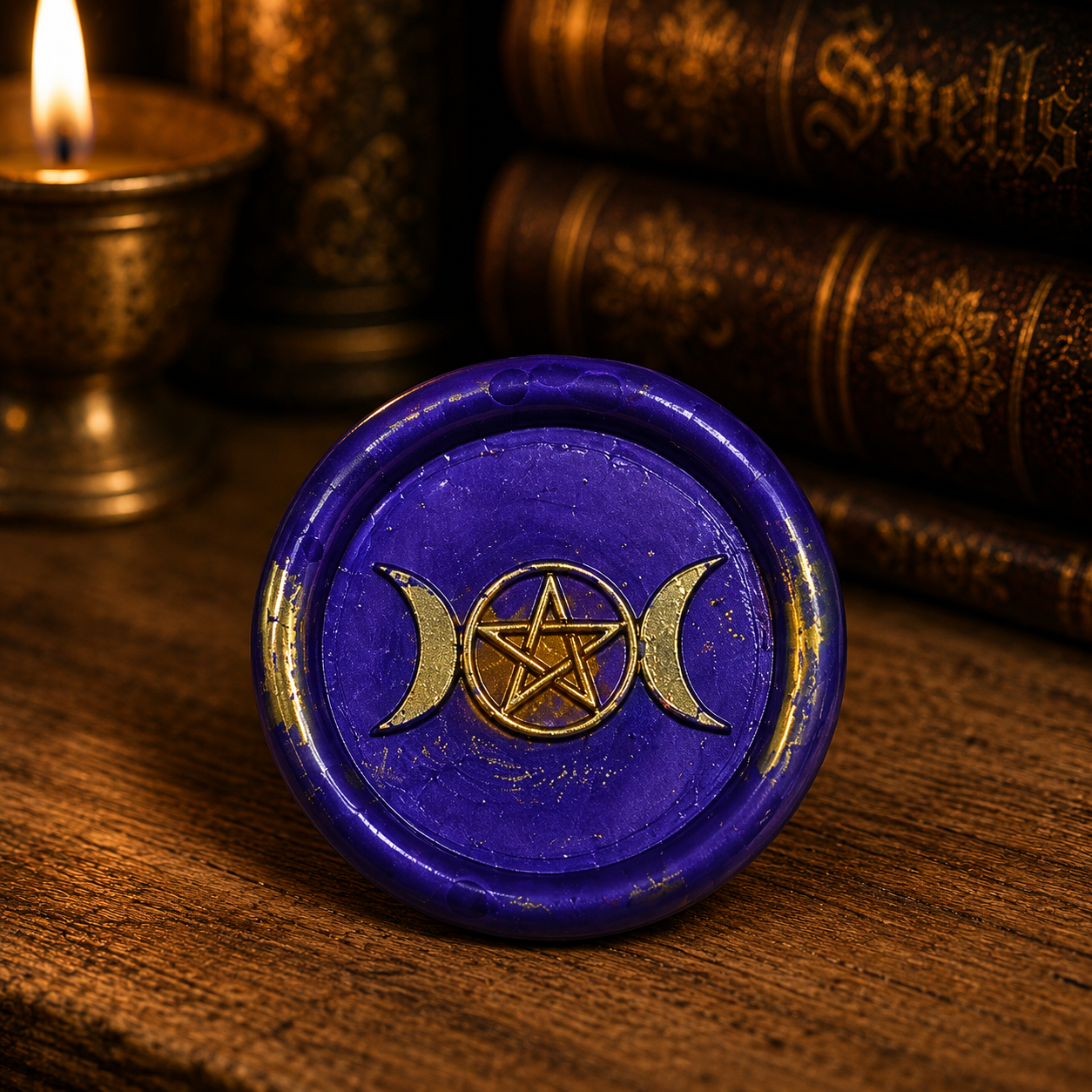 Triple Moon Wax Seals Purple & Gold, Set of SIX,with adhesive