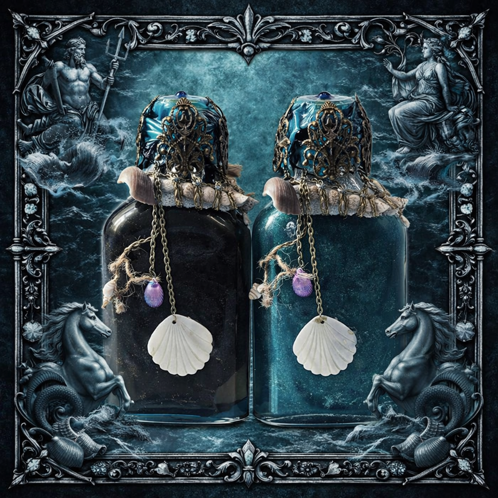 Thalassa Awakening Potion – Color Changing Ocean Decor Bottle – Black to Teal Greek Mythology Inspired Gift