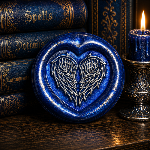 Handmade Angel Wings Heart Wax Seal – Peel & Stick • Multiple Colors Silver Accents