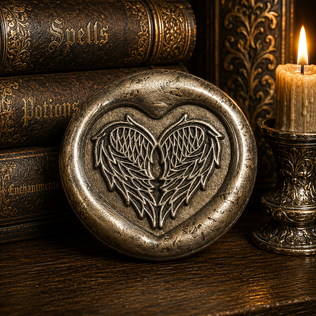Angel Wings Heart Wax Seal – Peel & Stick • Multiple Colors Silver Accents