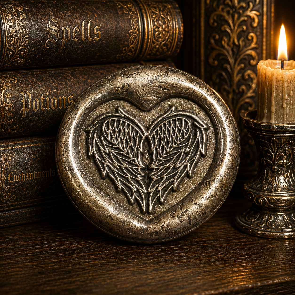 Angel Wings Heart Wax Seal – Peel & Stick • Multiple Colors Silver Accents