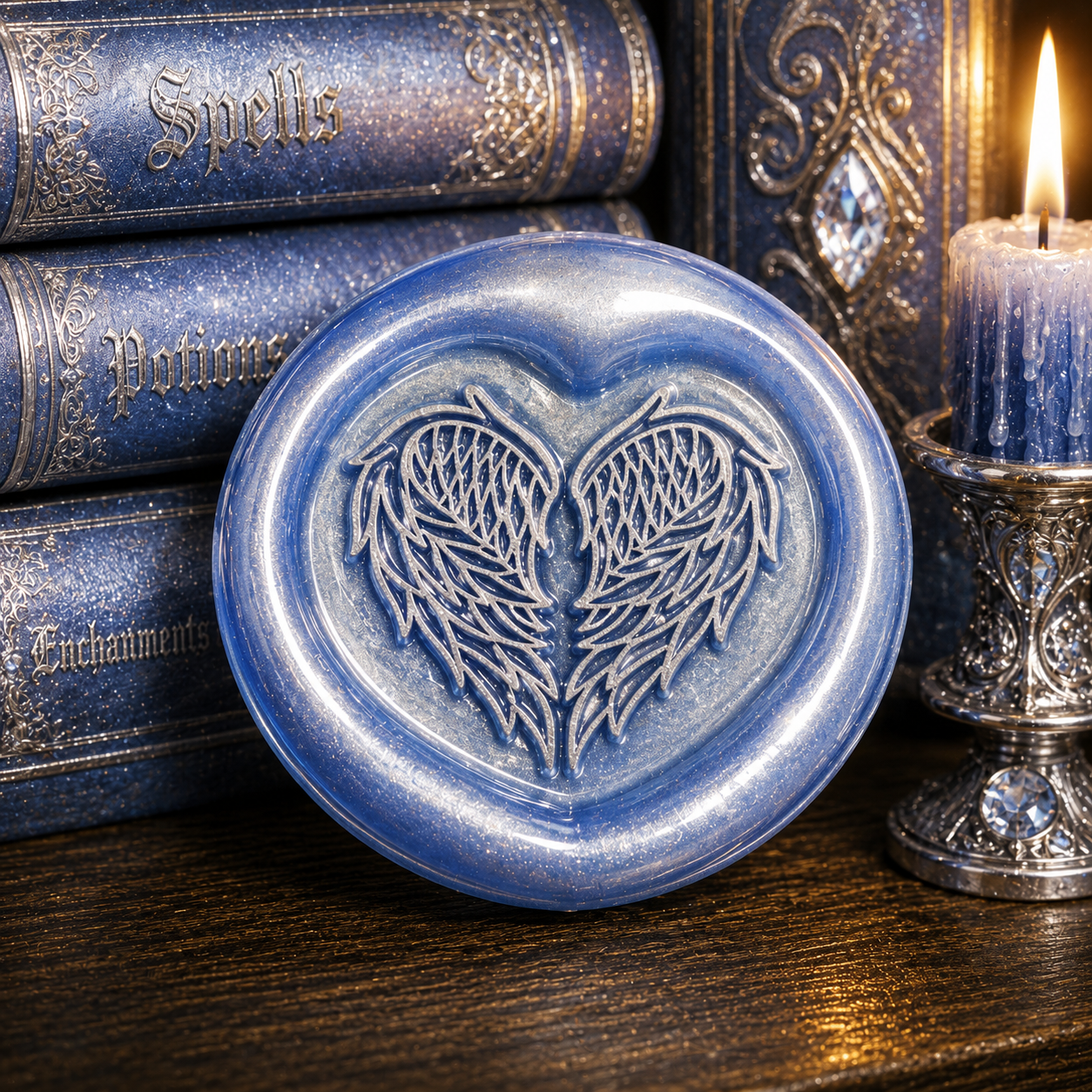Angel Wings Heart Wax Seal – Peel & Stick • Multiple Colors Silver Accents