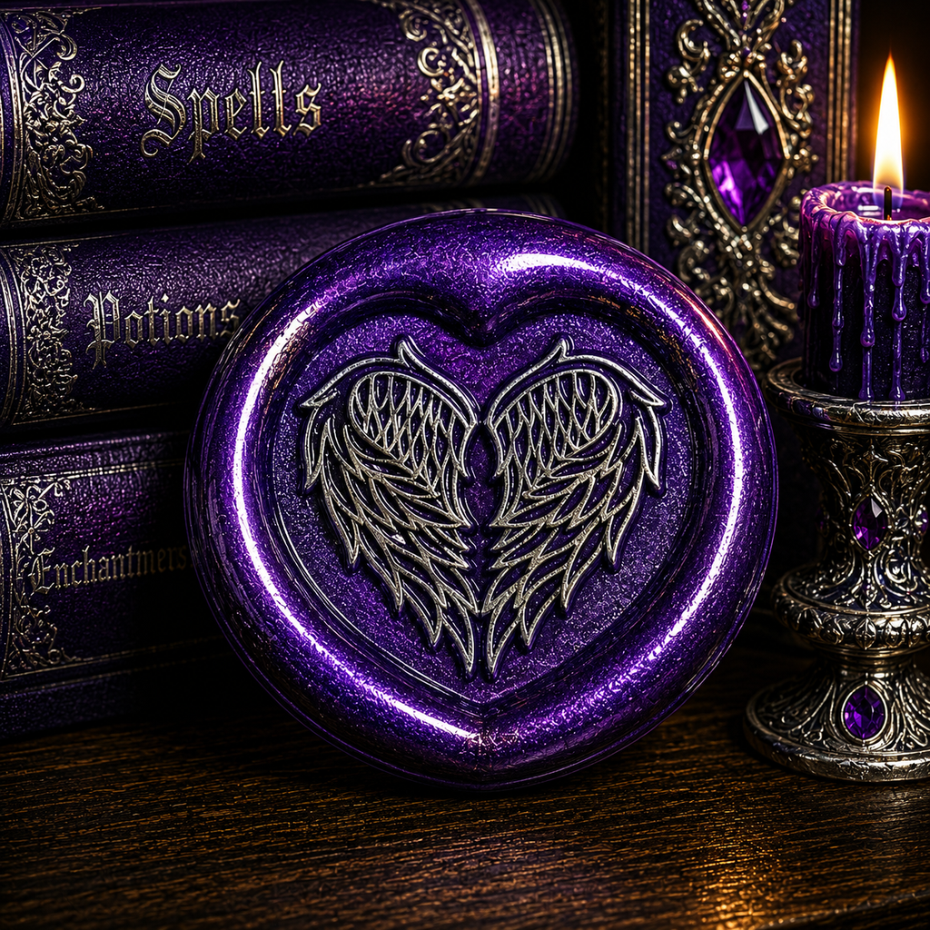 Angel Wings Heart Wax Seal – Peel & Stick • Multiple Colors Silver Accents