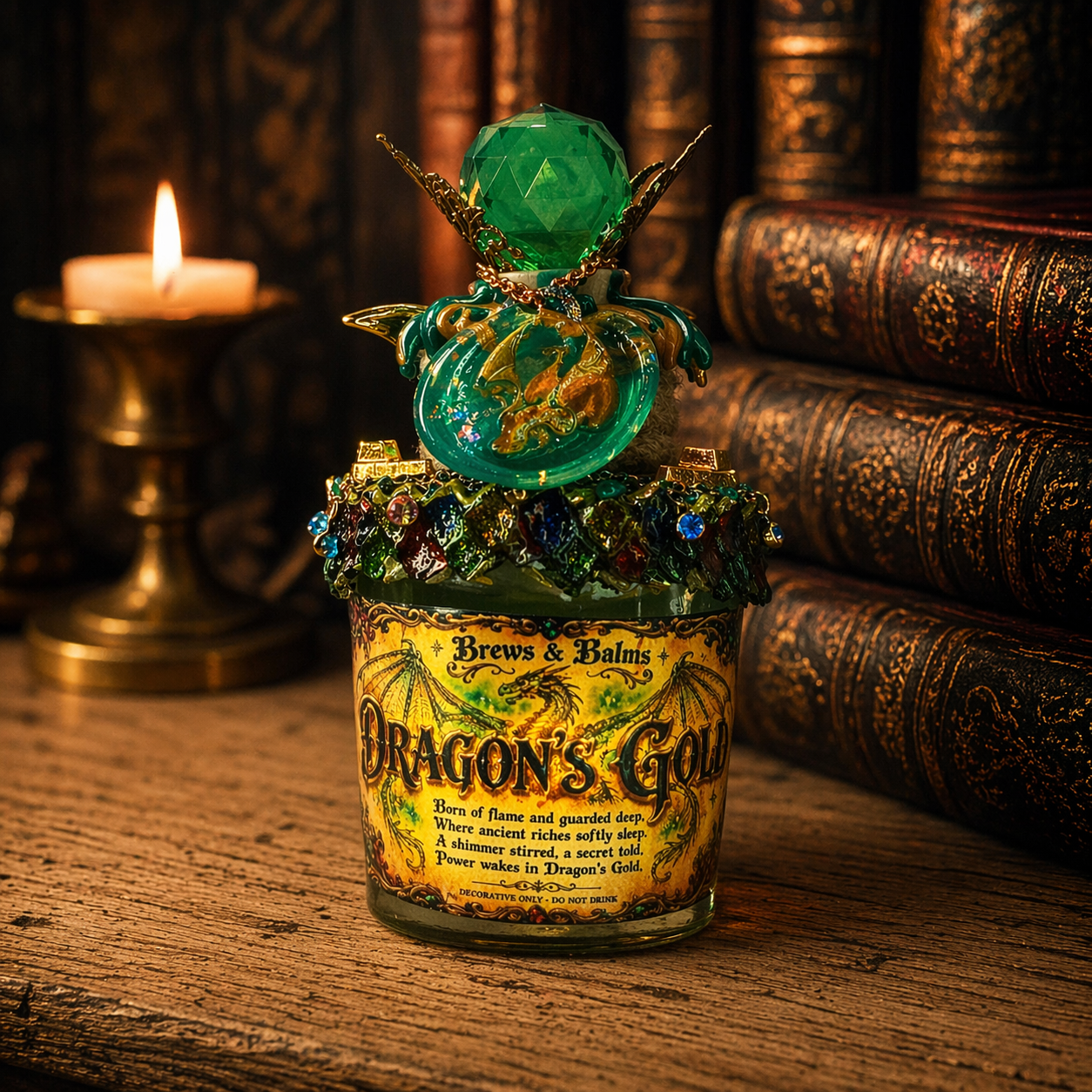 Dragon’s Gold Color Changing Potion – Fantasy Dragon Decor Elixir With Base Light