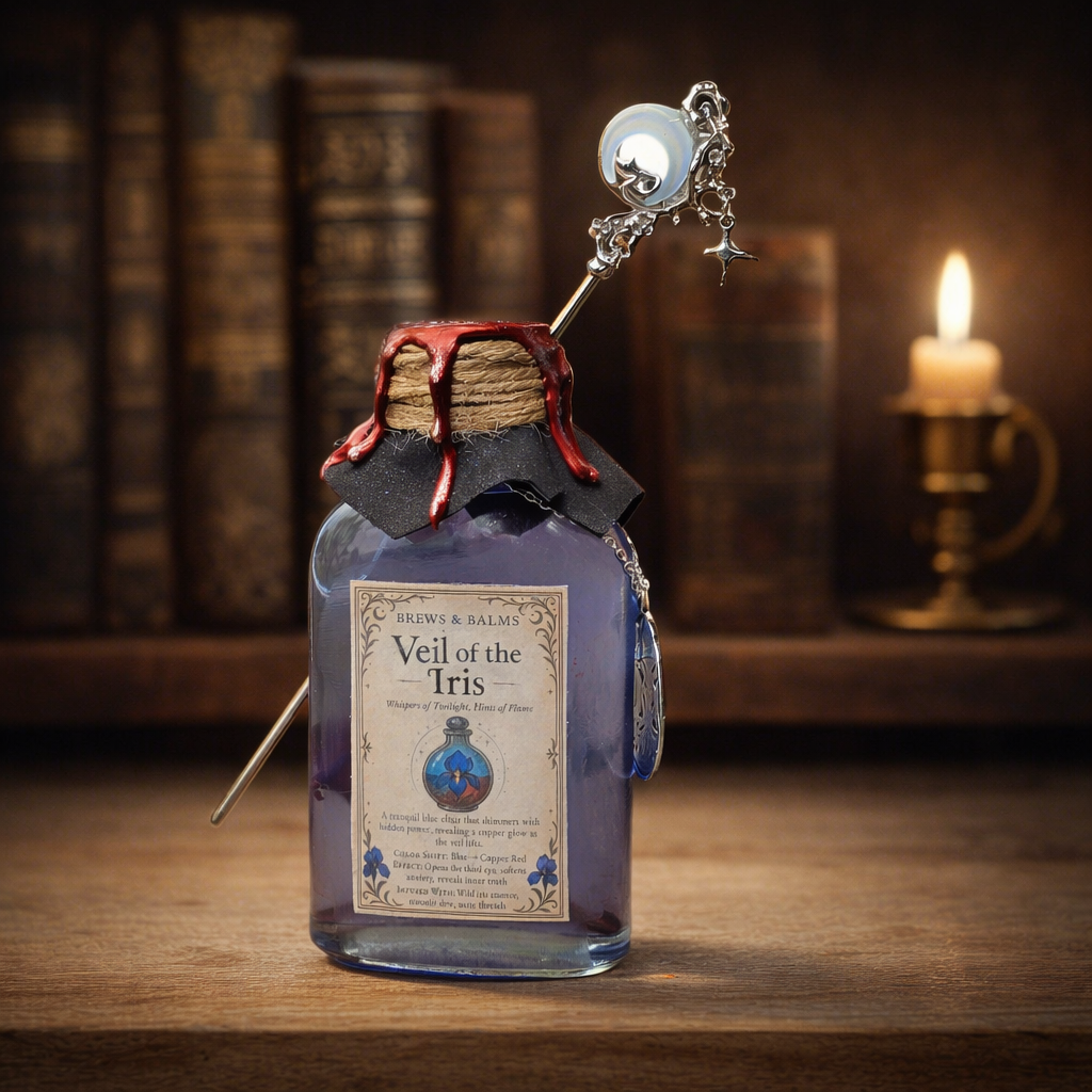 Veil of the Iris Potion Bottle – Color Changing Fantasy Decor – Blue to Copper Dreamy Gift