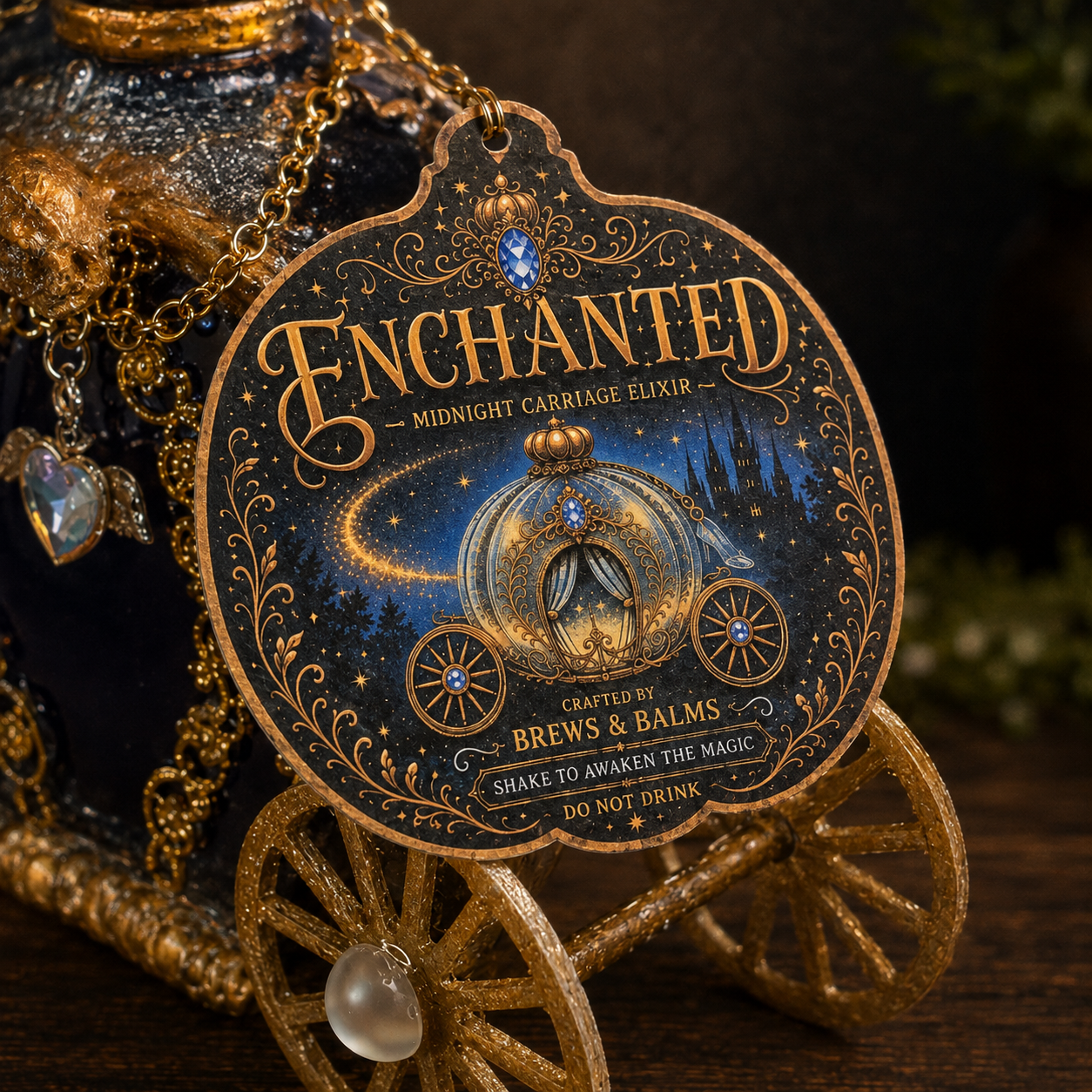Handmade Enchanted – Midnight Carriage Elixir Decorative Color-Changing Potion Bottle