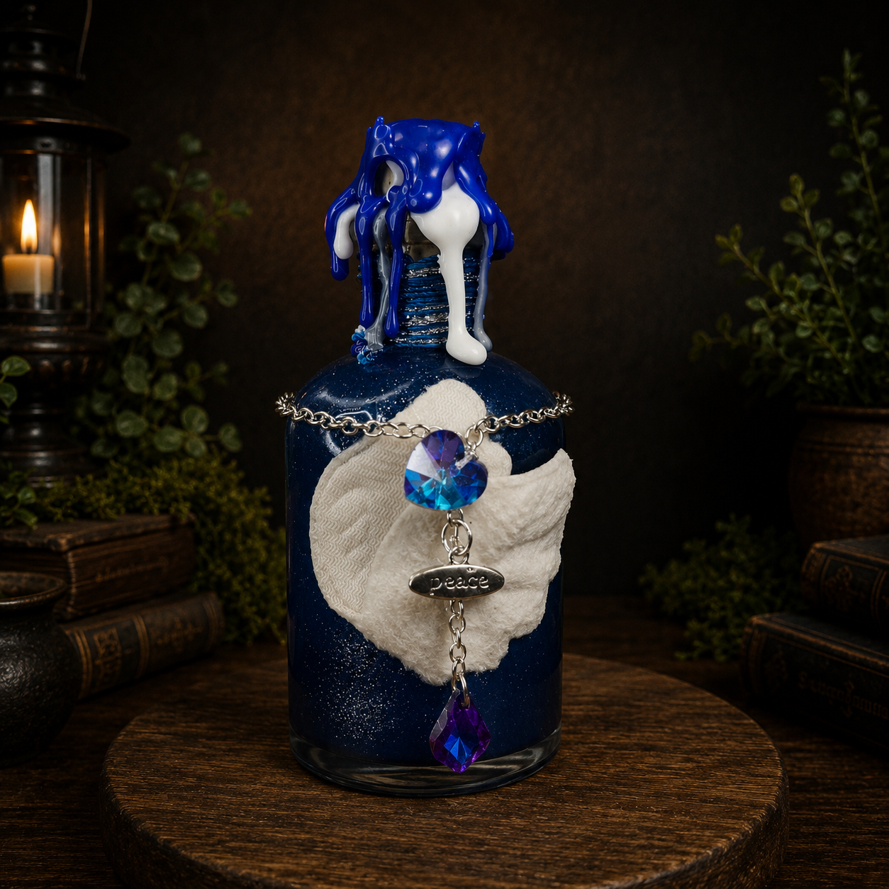 Handmade Peace Potion – Color Changing Decorative Bottle - White to Blue