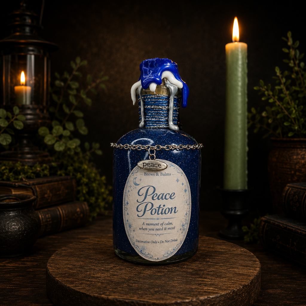 Handmade Peace Potion – Color Changing Decorative Bottle - White to Blue