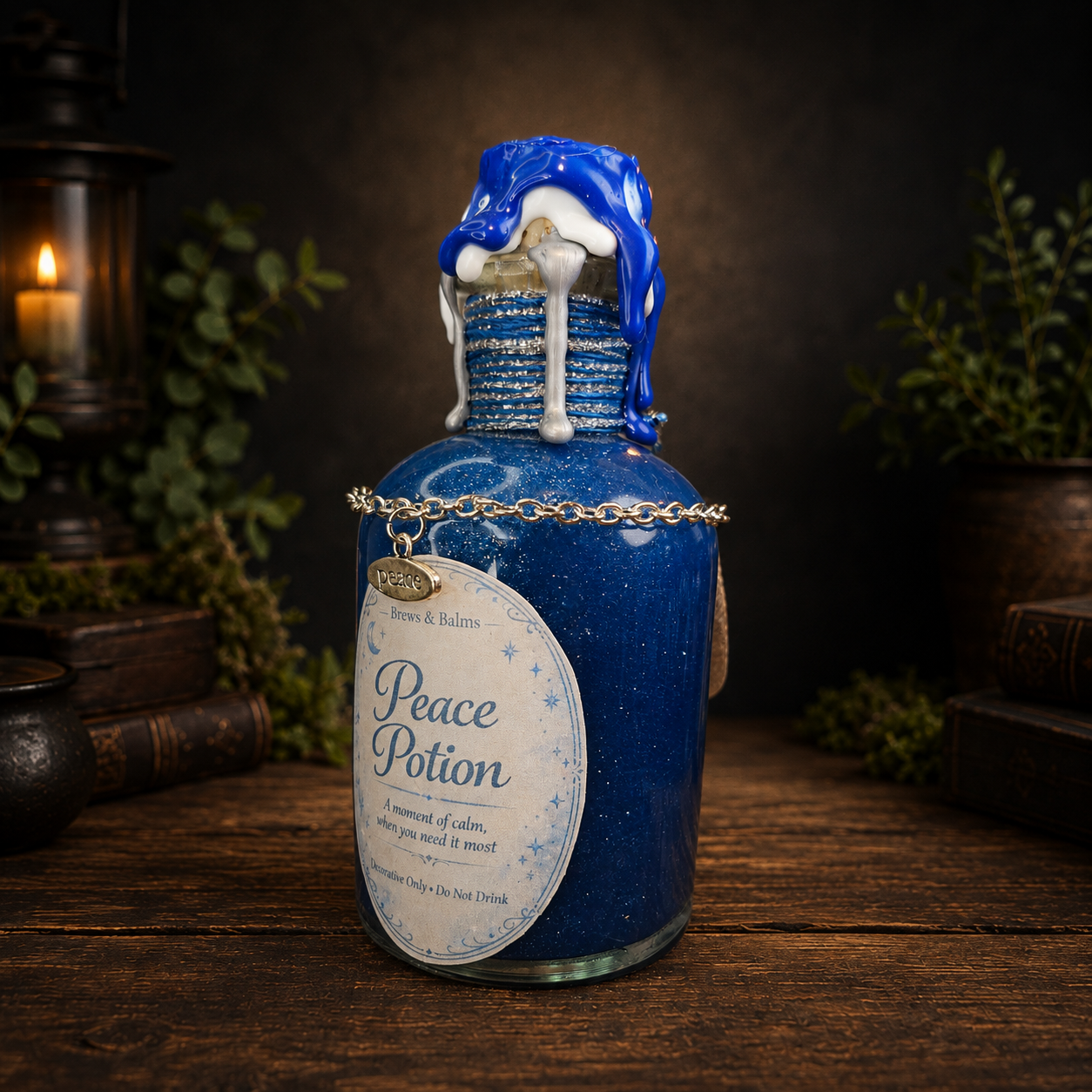 Handmade Peace Potion – Color Changing Decorative Bottle - White to Blue
