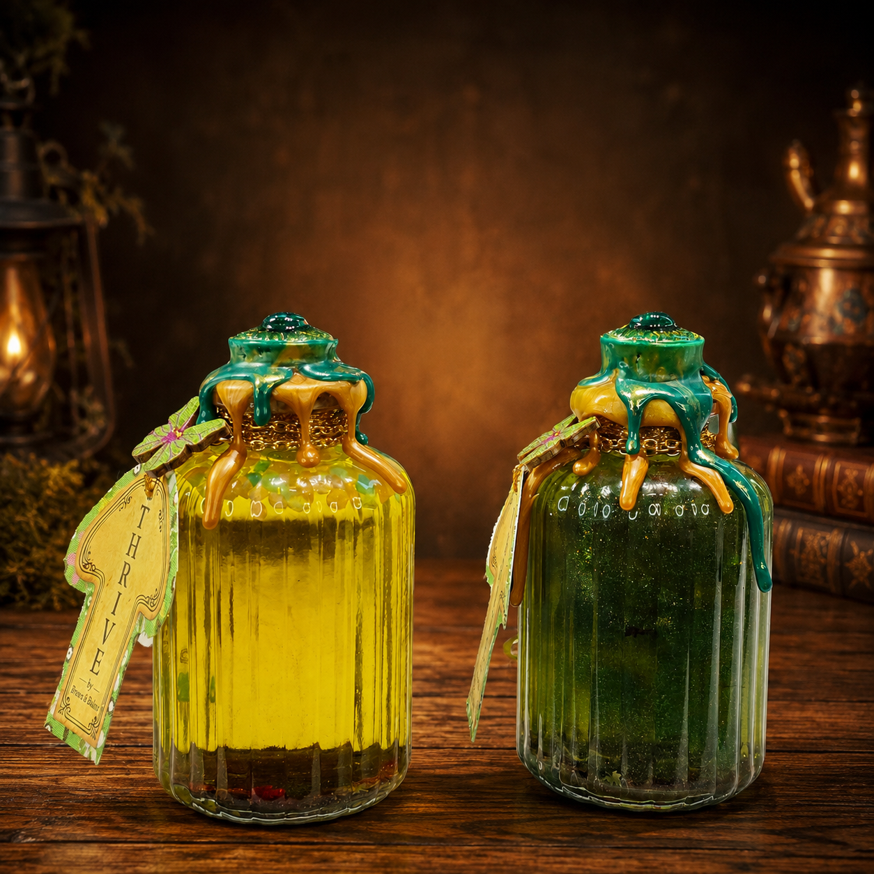 Handmade THRIVE Color-Changing Potion Bottle Prop Affirmation Potion - Sunny Yellow to Shimmering Green
