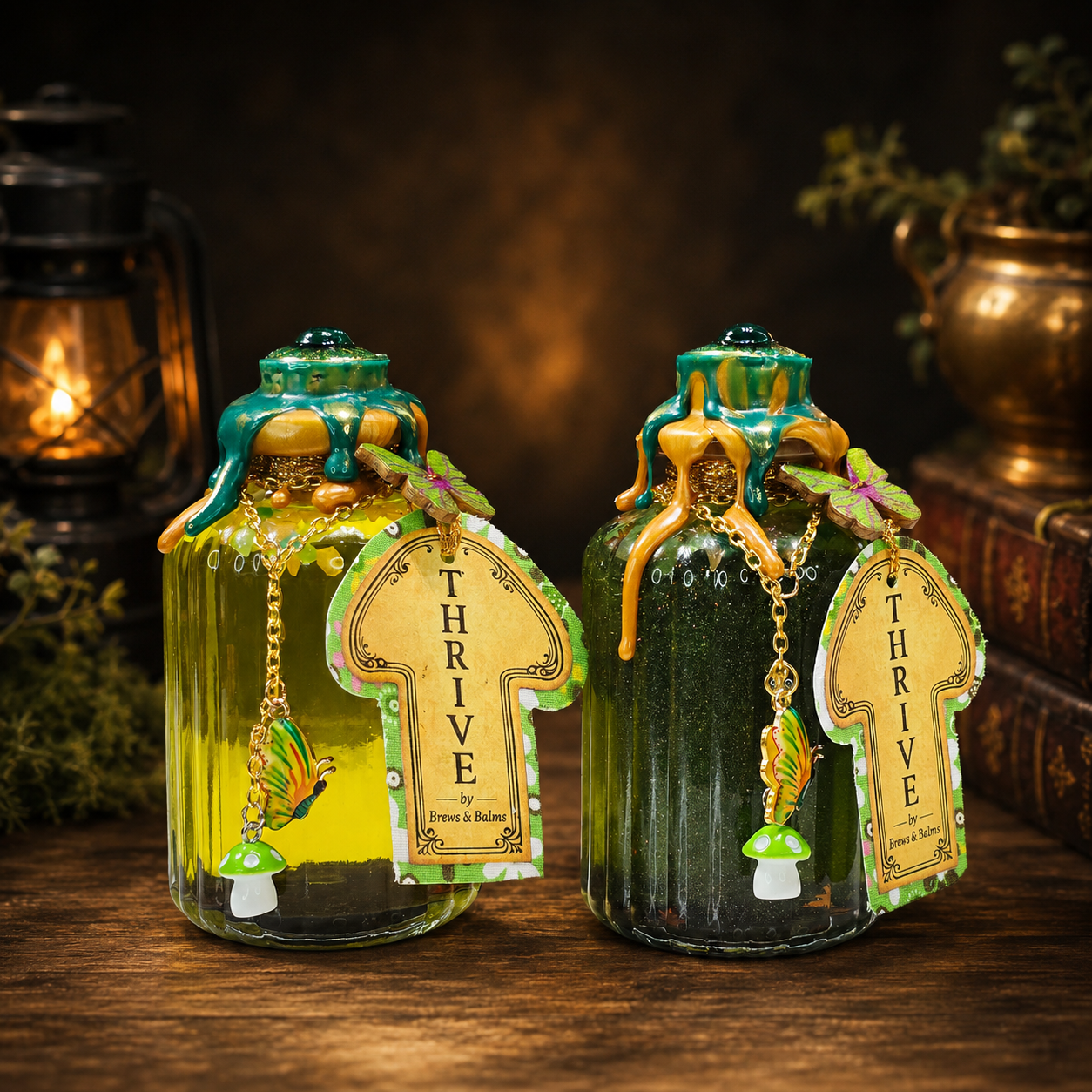 Handmade THRIVE Color-Changing Potion Bottle Prop Affirmation Potion - Sunny Yellow to Shimmering Green
