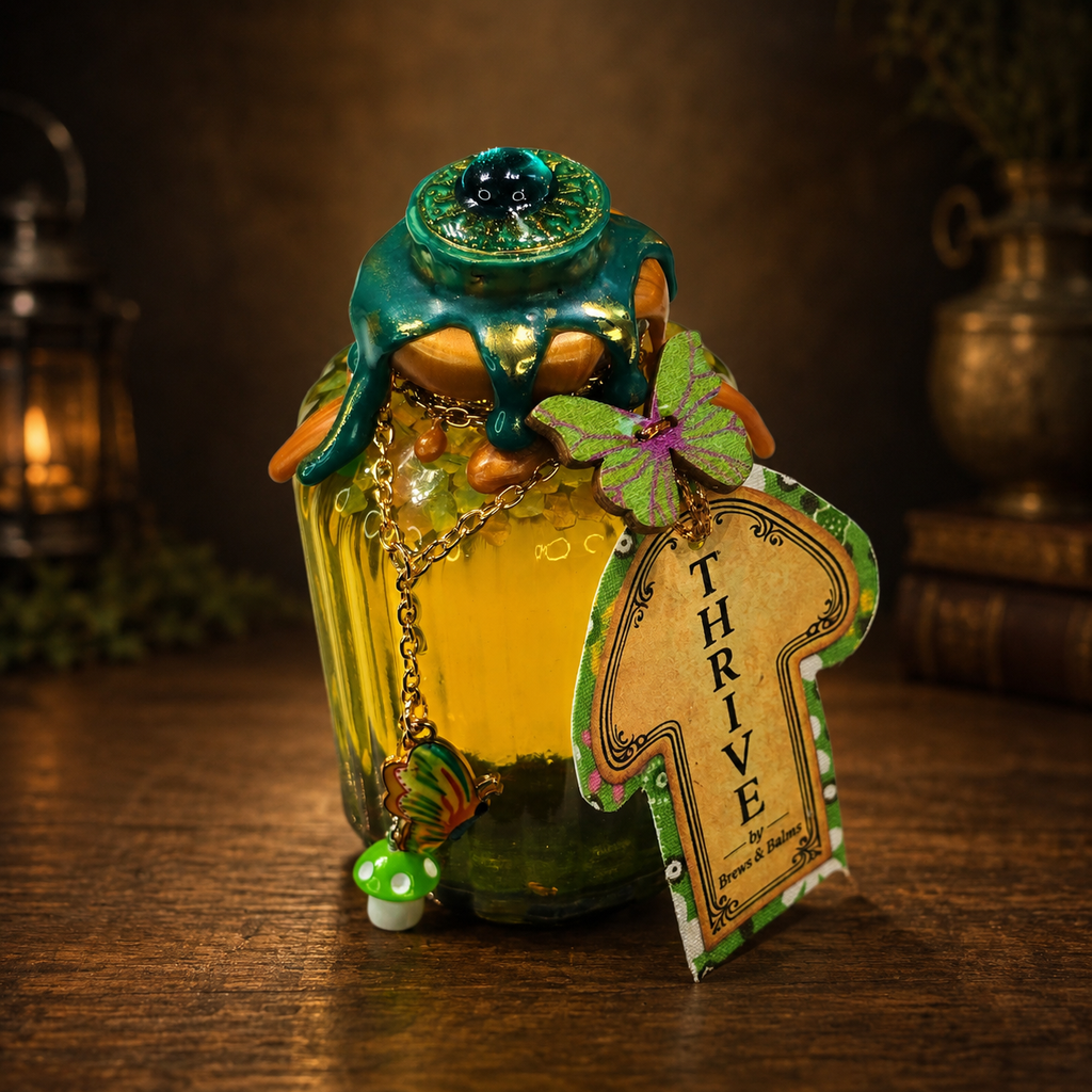 Handmade THRIVE Color-Changing Potion Bottle Prop Affirmation Potion - Sunny Yellow to Shimmering Green