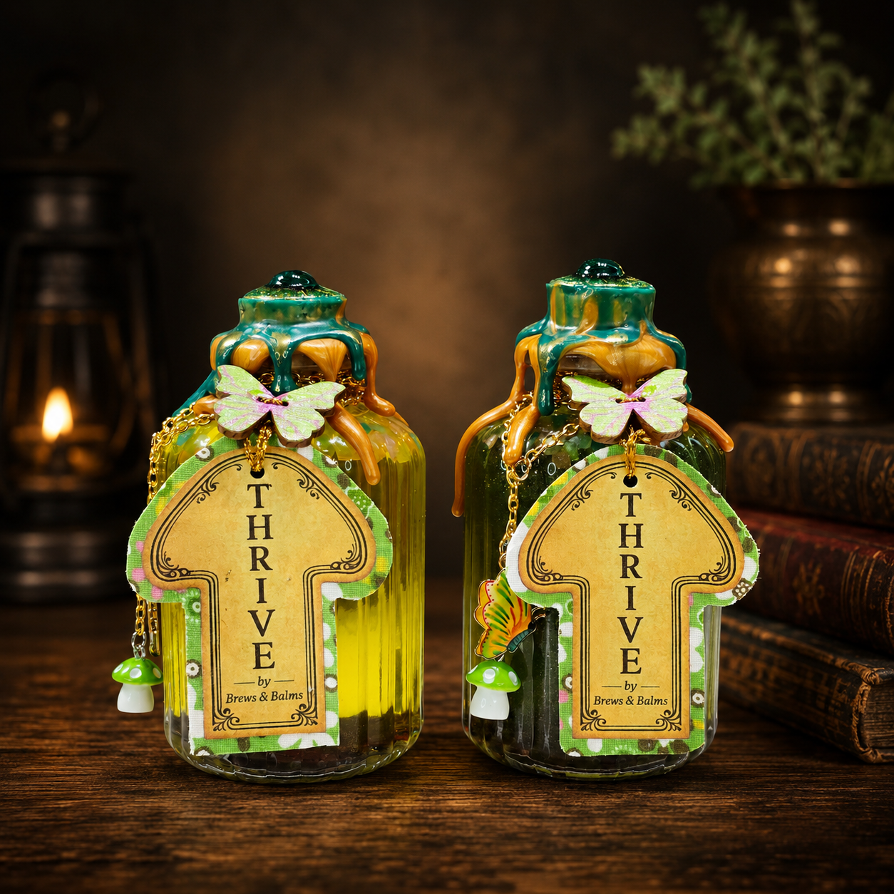 Handmade THRIVE Color-Changing Potion Bottle Prop Affirmation Potion - Sunny Yellow to Shimmering Green