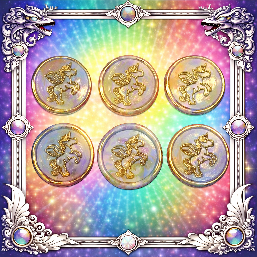 Unicorn Wax Seal In Rainbow Pastel and Gold, Set of SIX for cards, invitations, letters and gifts