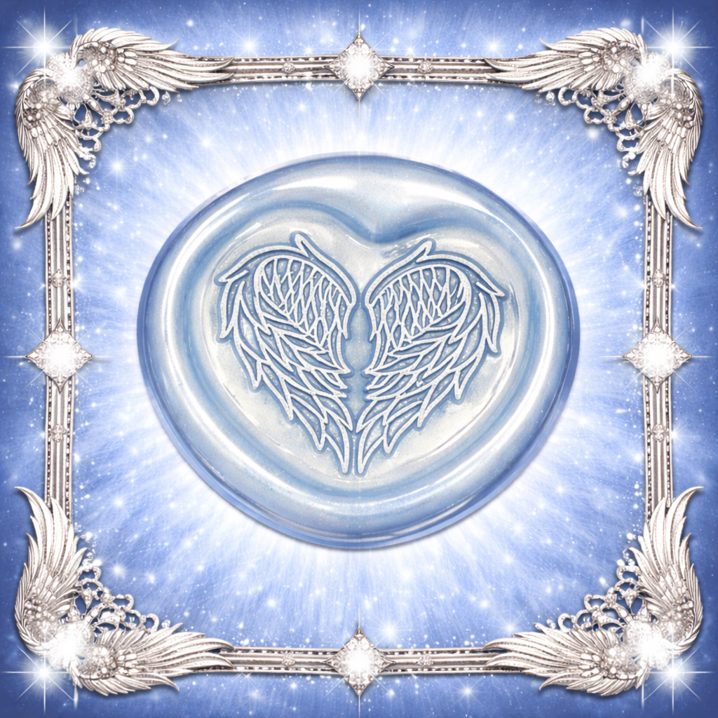 Angel Wings Heart Wax Seal – Peel & Stick • Multiple Colors Silver Accents