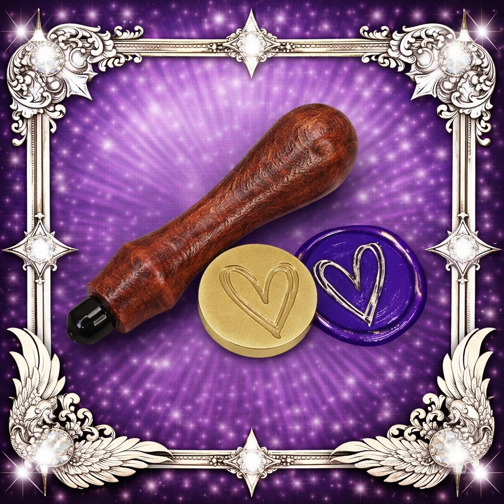 Wax Seal Brass Stamp Love Heart Sketch Includes Wooden Handle